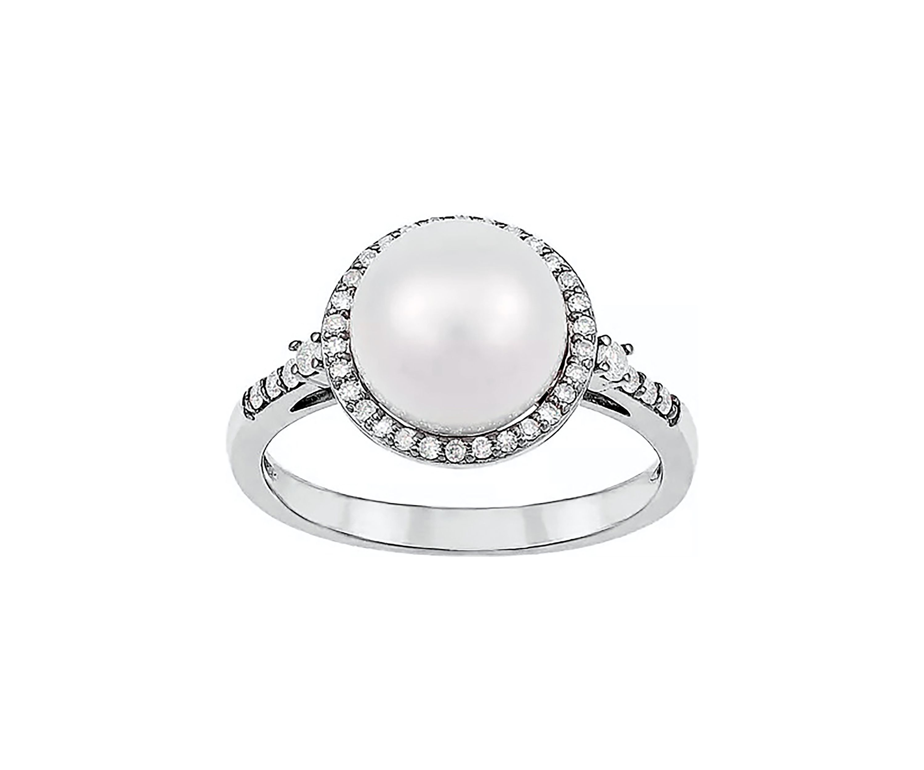 1/5 ct. t.w Diamond and Pearl Ring in 10K White Gold