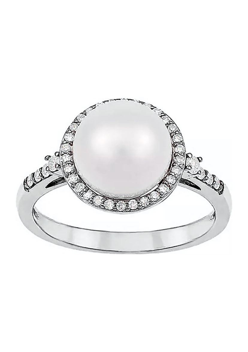 1/5 ct. t.w Diamond and Pearl Ring in 10K White Gold