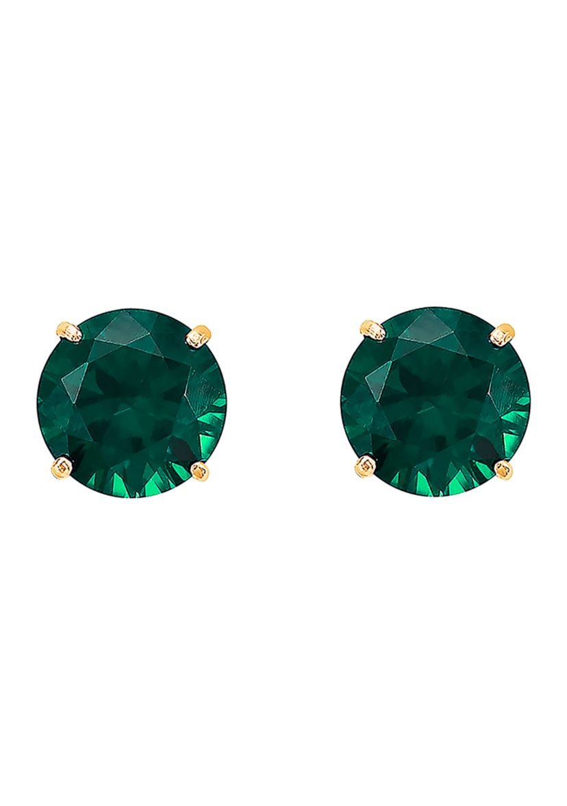 Lab Grown Emerald Pendant Necklace and Earrings Set in 10K Yellow Gold 