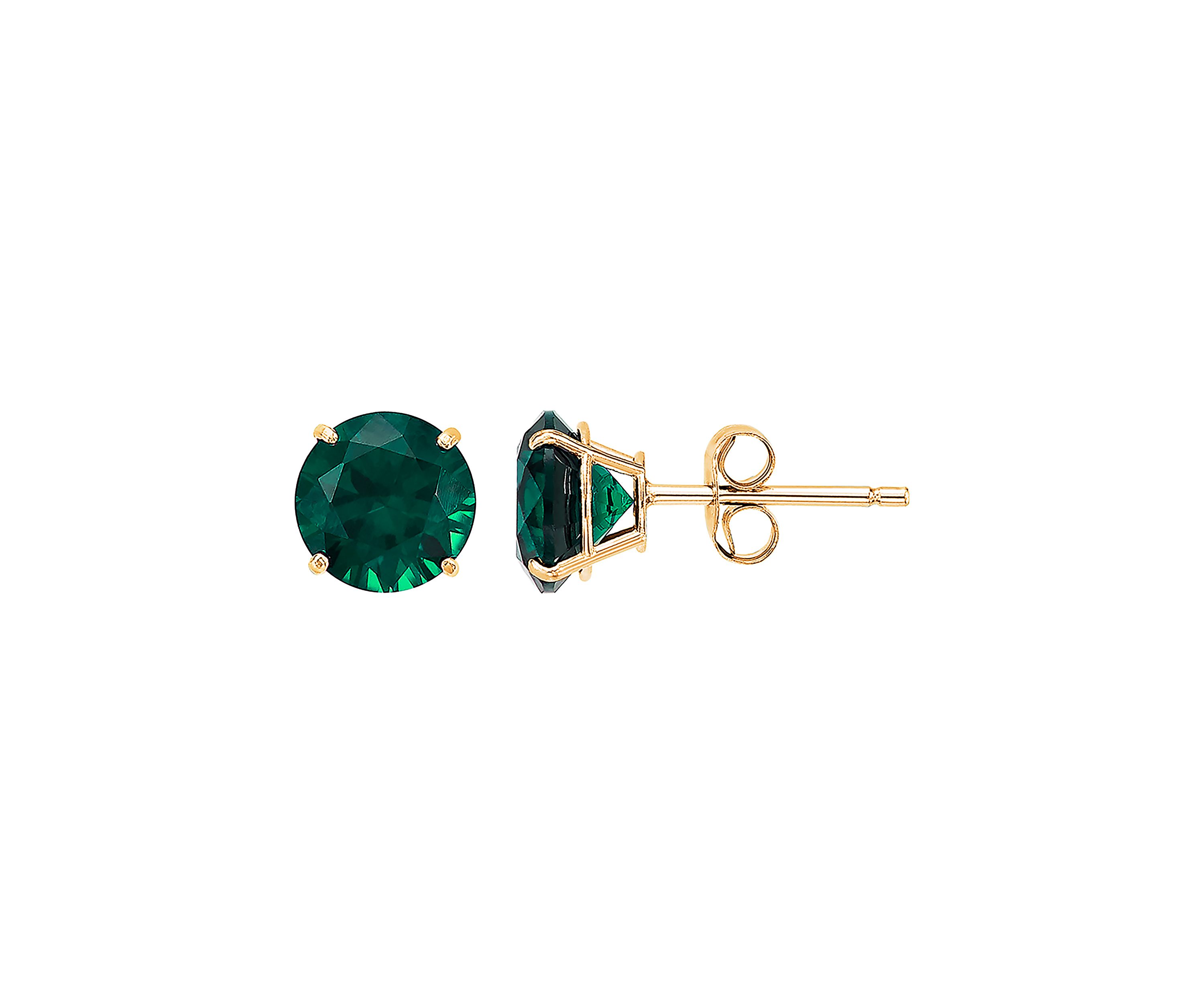 Lab Grown Emerald Pendant Necklace and Earrings Set in 10K Yellow Gold 