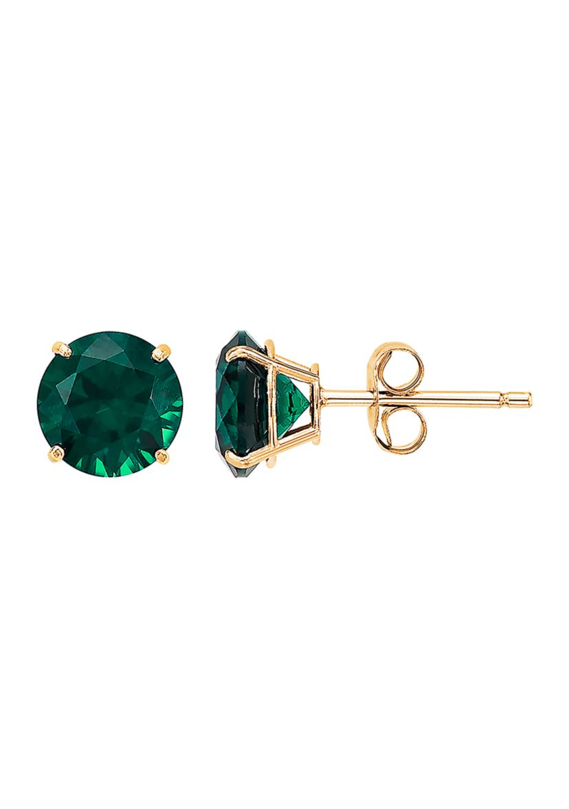 Lab Grown Emerald Pendant Necklace and Earrings Set in 10K Yellow Gold 
