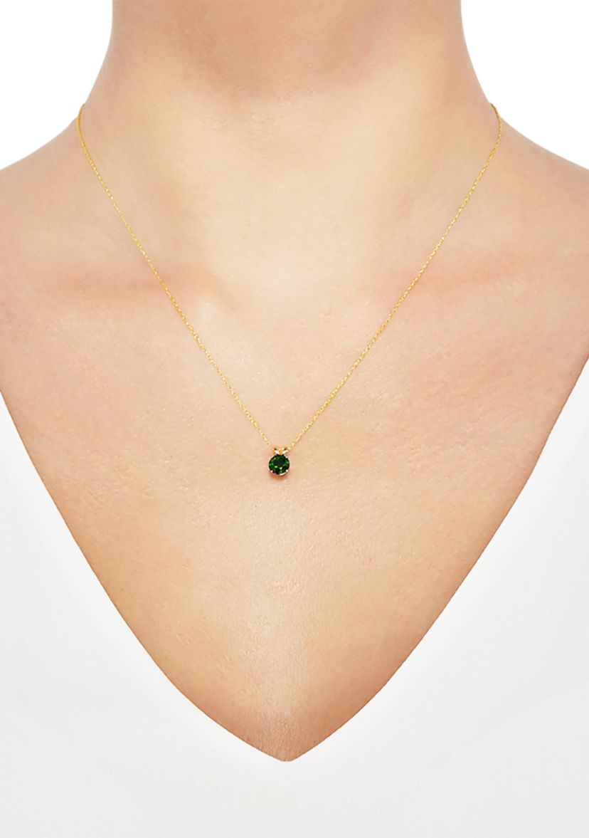 Lab Grown Emerald Pendant Necklace and Earrings Set in 10K Yellow Gold 