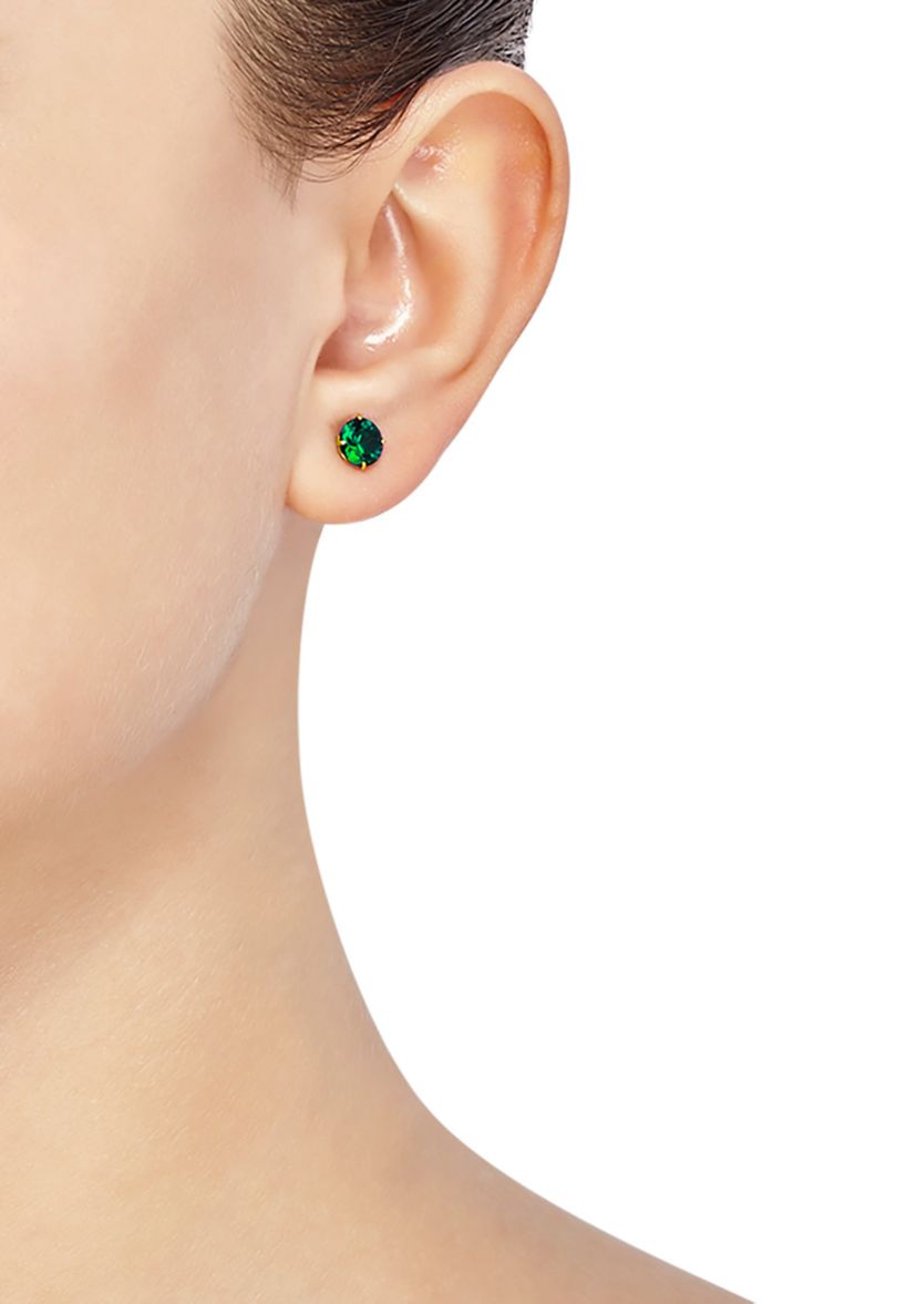 Lab Grown Emerald Pendant Necklace and Earrings Set in 10K Yellow Gold 