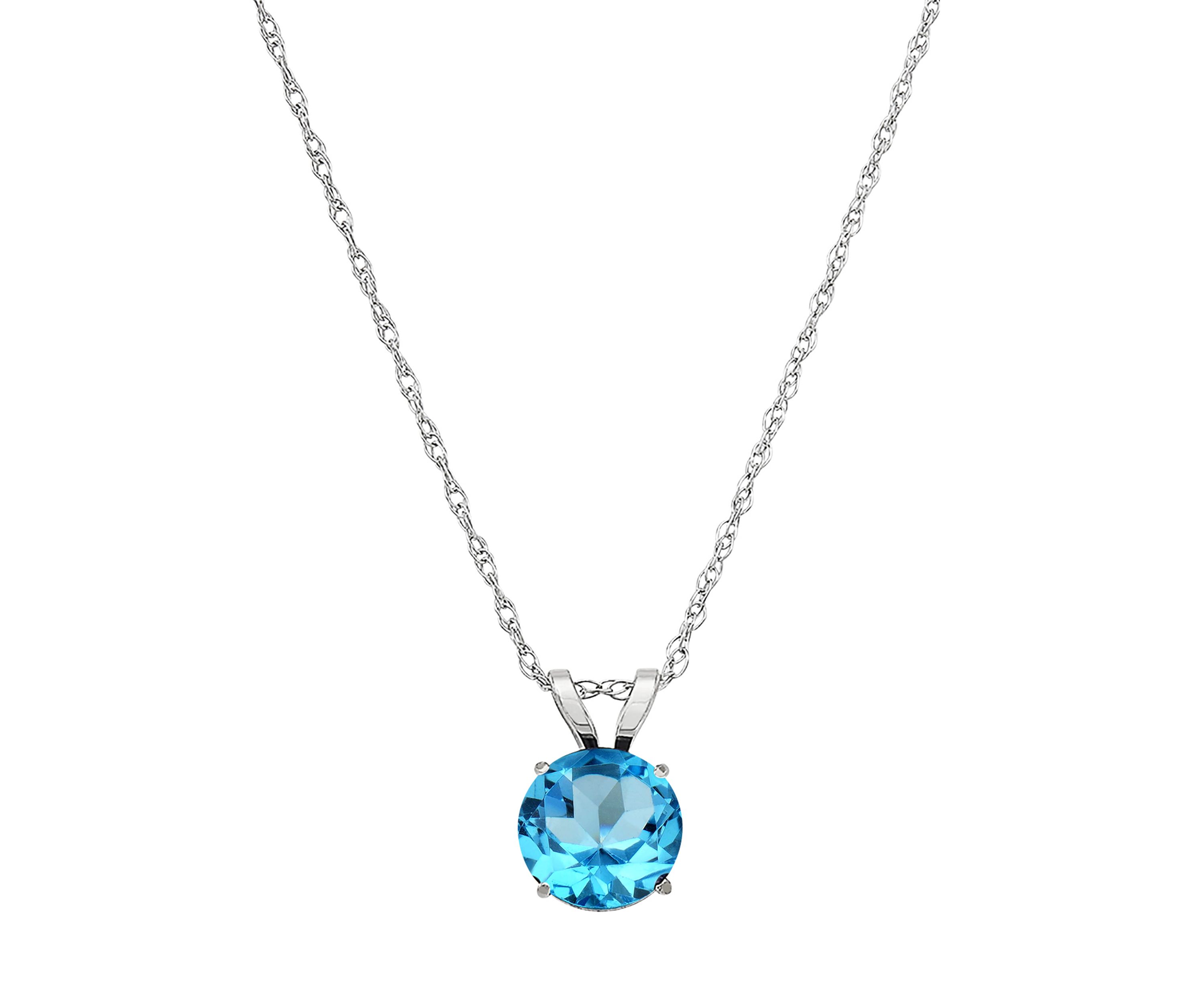 Swiss Blue Topaz Pendant with 18" Rope Chain in 10K White Gold