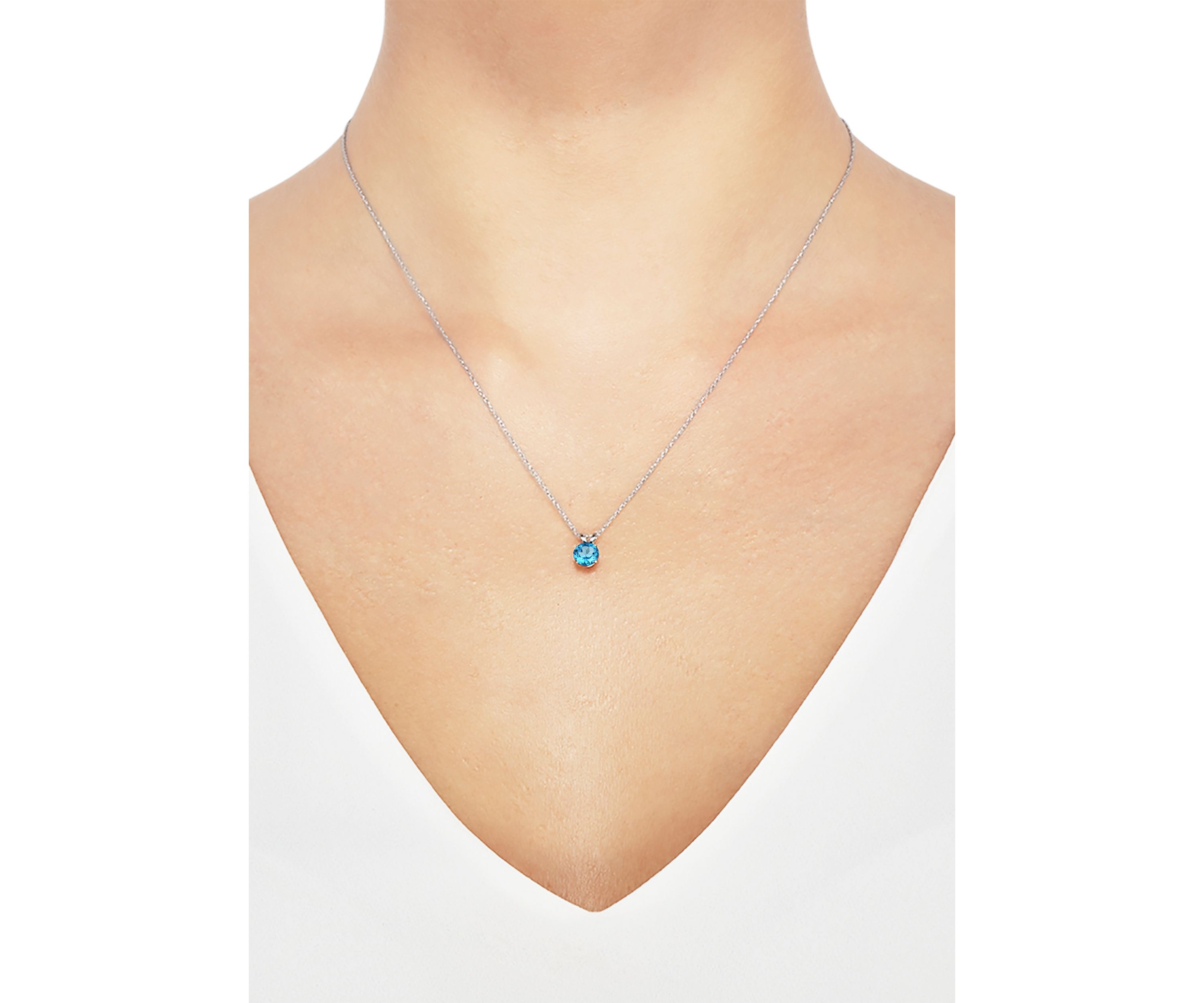 Swiss Blue Topaz Pendant with 18" Rope Chain in 10K White Gold