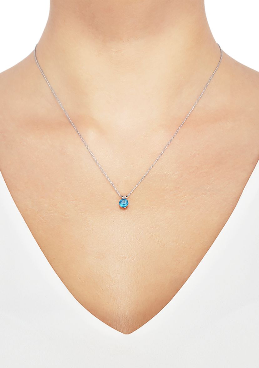 Swiss Blue Topaz Pendant with 18" Rope Chain in 10K White Gold