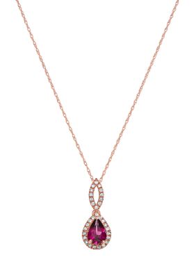 Belk & Co 1/6 Ct. T.w. Diamond And Garnet Necklace In 10K Rose Gold With 18"" Rope Chain