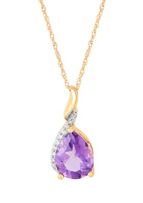 Belk & Co Amethyst and Diamond Accent Pendant with 18" Rope Chain in 10K Yellow Gold