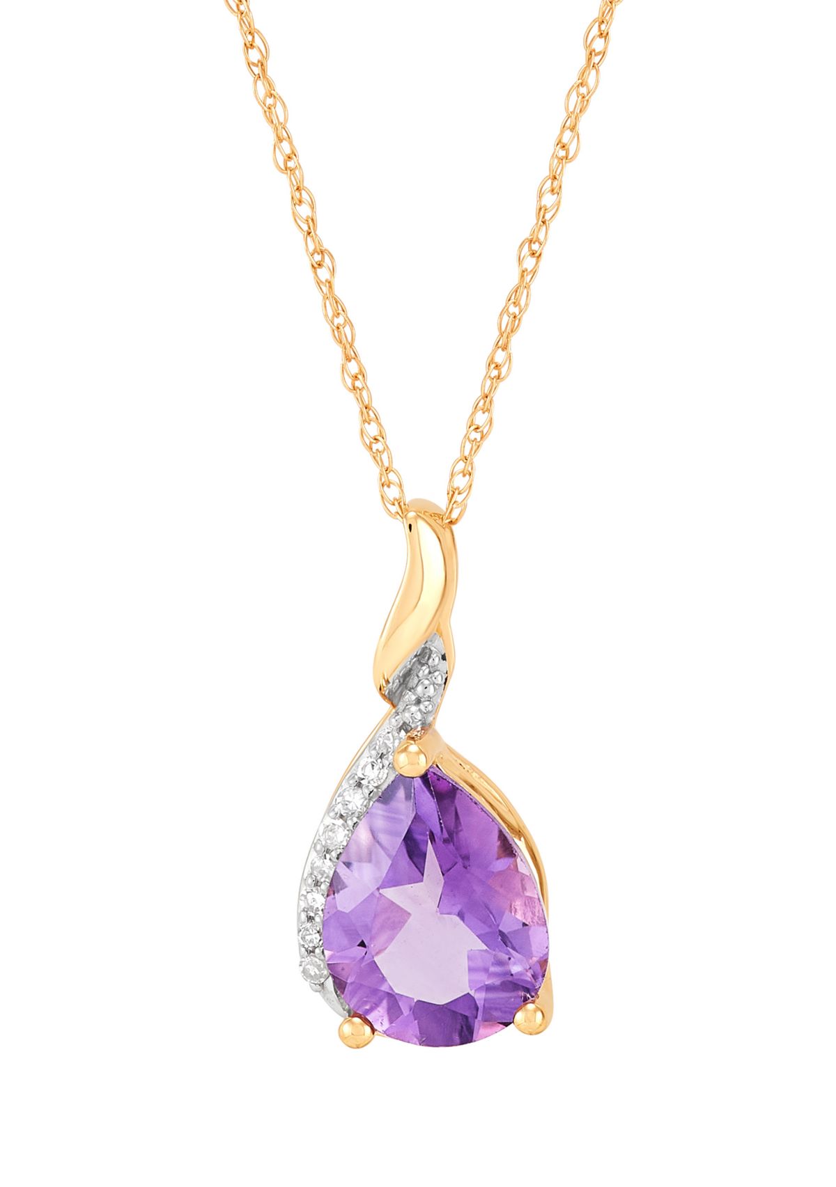 Amethyst and Diamond Accent Pendant with 18" Rope Chain in 10K Yellow Gold