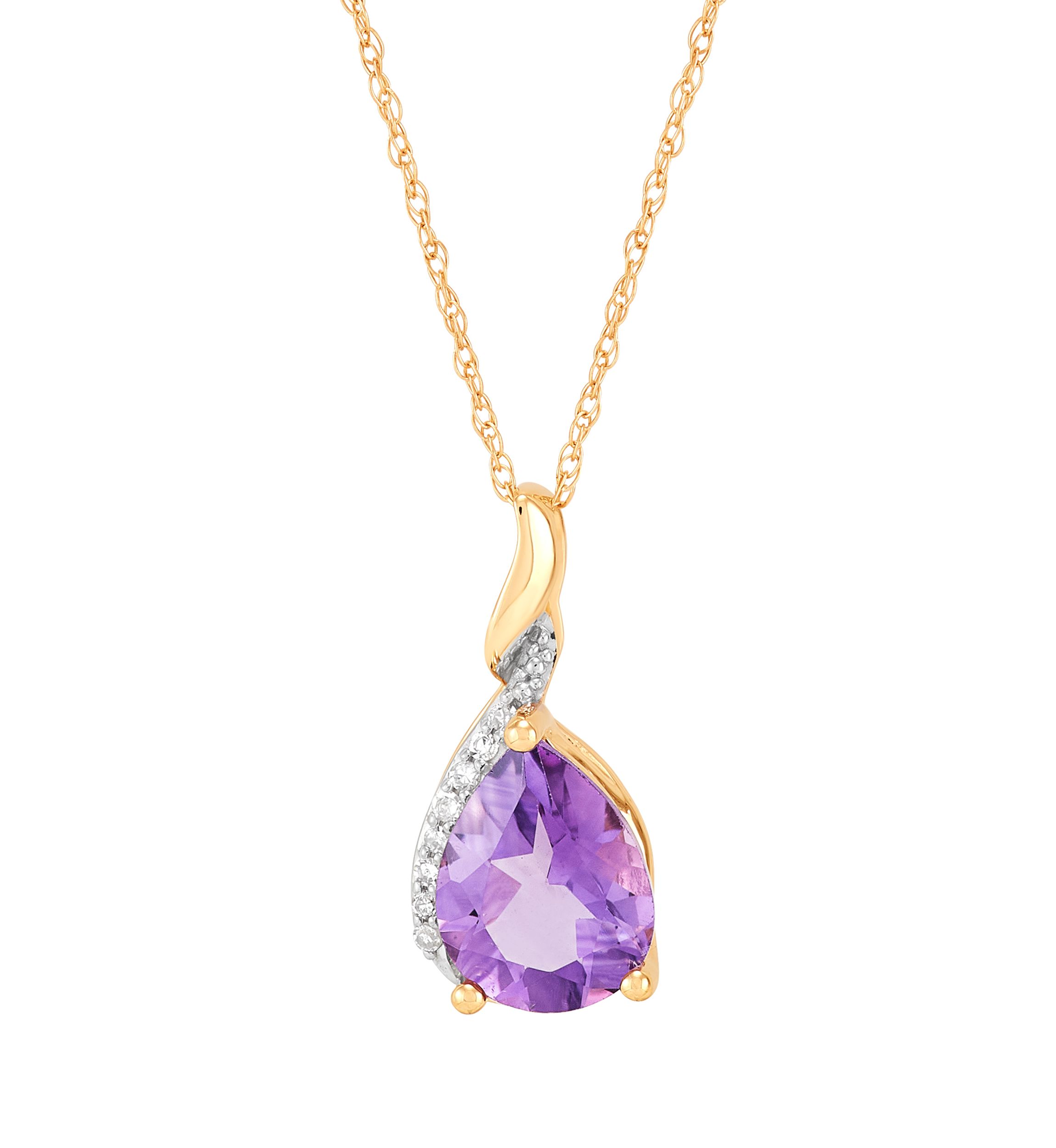 Amethyst and Diamond Accent Pendant with 18" Rope Chain in 10K Yellow Gold