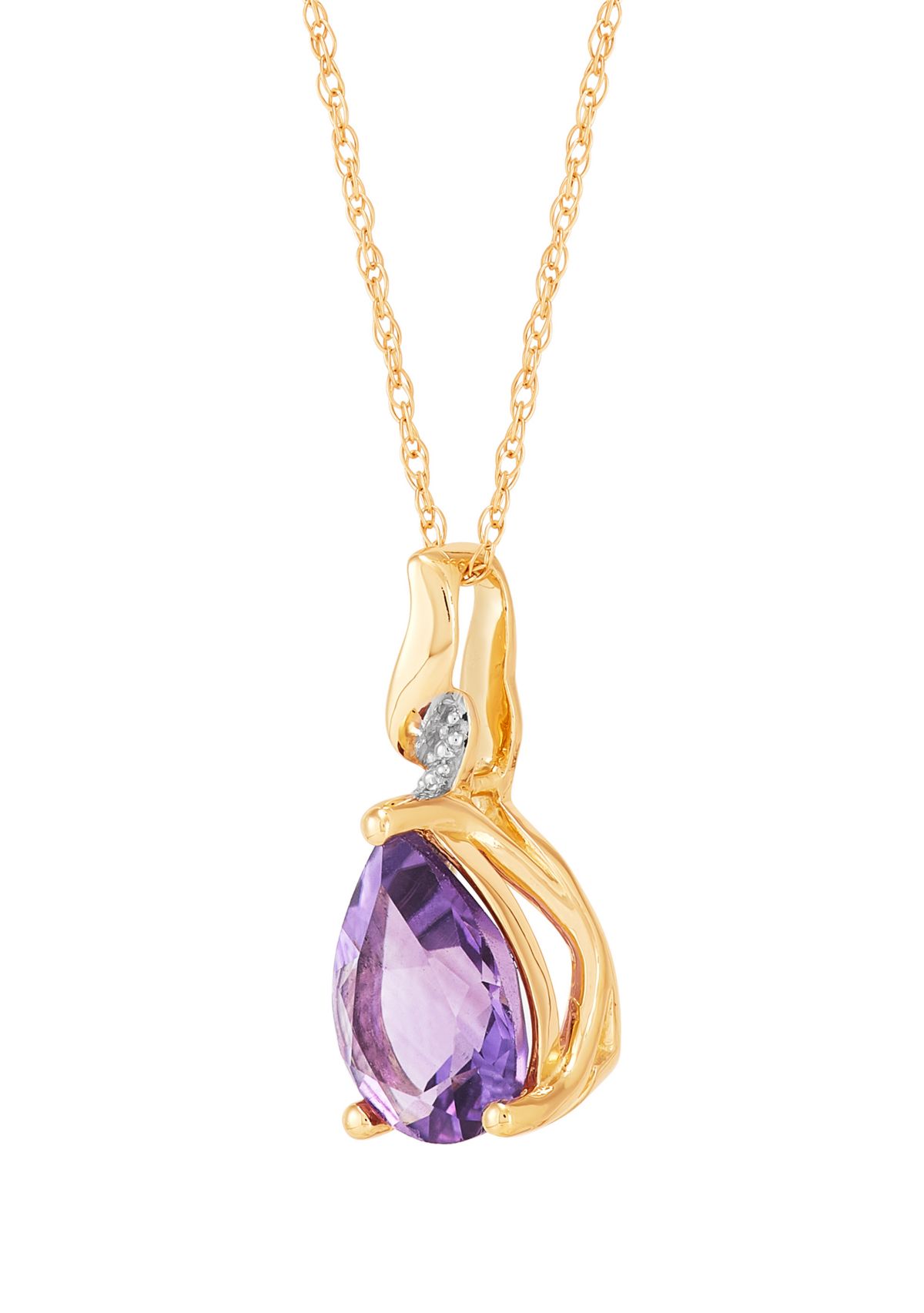Amethyst and Diamond Accent Pendant with 18" Rope Chain in 10K Yellow Gold