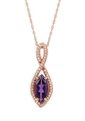 Belk & Co 1/10 Ct. T.w. Diamond And Amethyst Pendant Necklace With 18"" Rope Chain In 10K Rose Gold