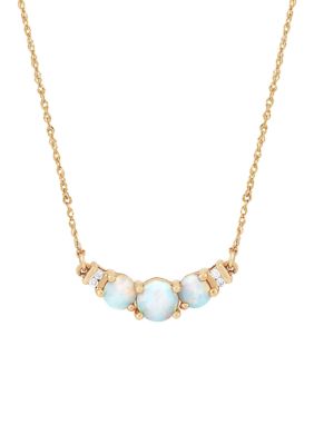 Belk & Co 1/10 ct. t.w. Lab Created Diamond and Opal 3 Stone Necklace in 10K Yellow Gold