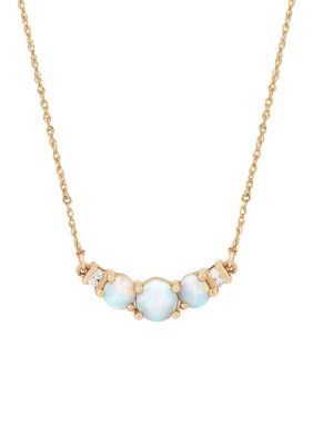 Belk & Co 1/10 Ct. T.w. Lab Created Diamond And Opal 3 Stone Necklace In 10K Yellow Gold