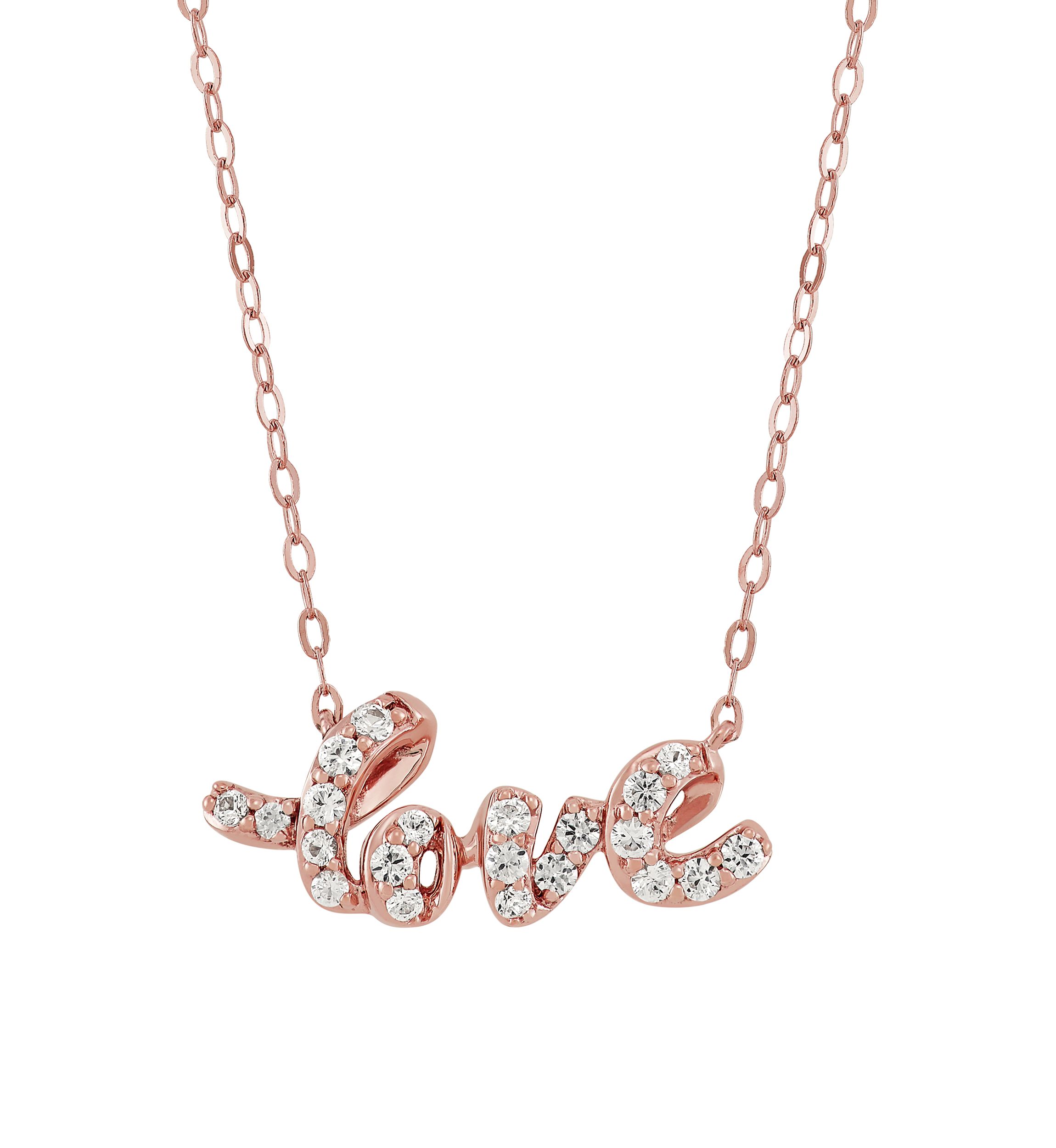 White Sapphire Love Pendant Necklace in 10K Rose Gold