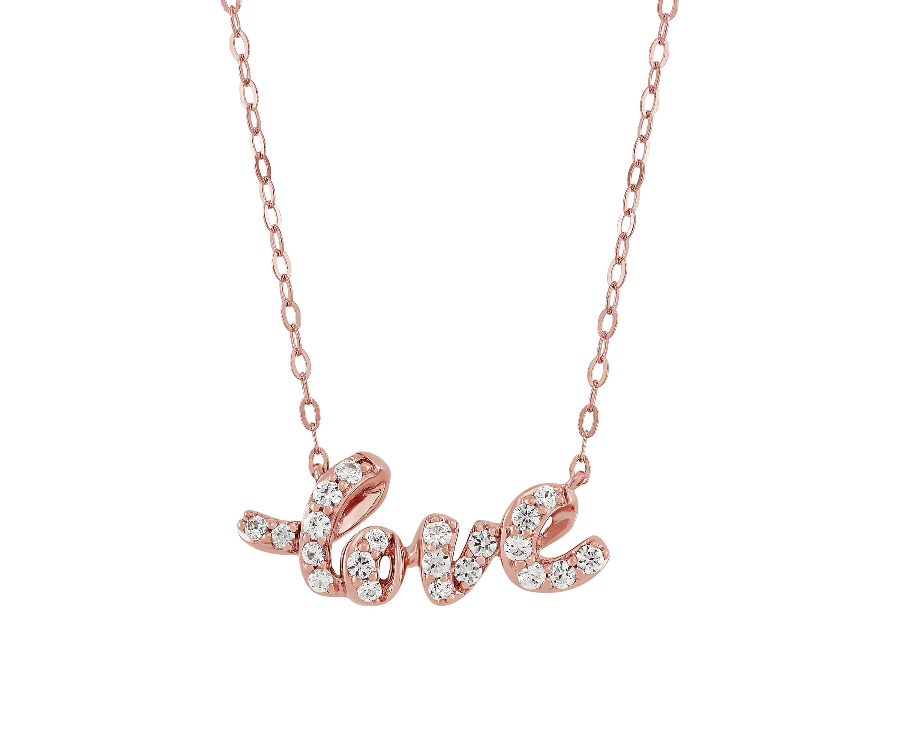 White Sapphire Love Pendant Necklace in 10K Rose Gold