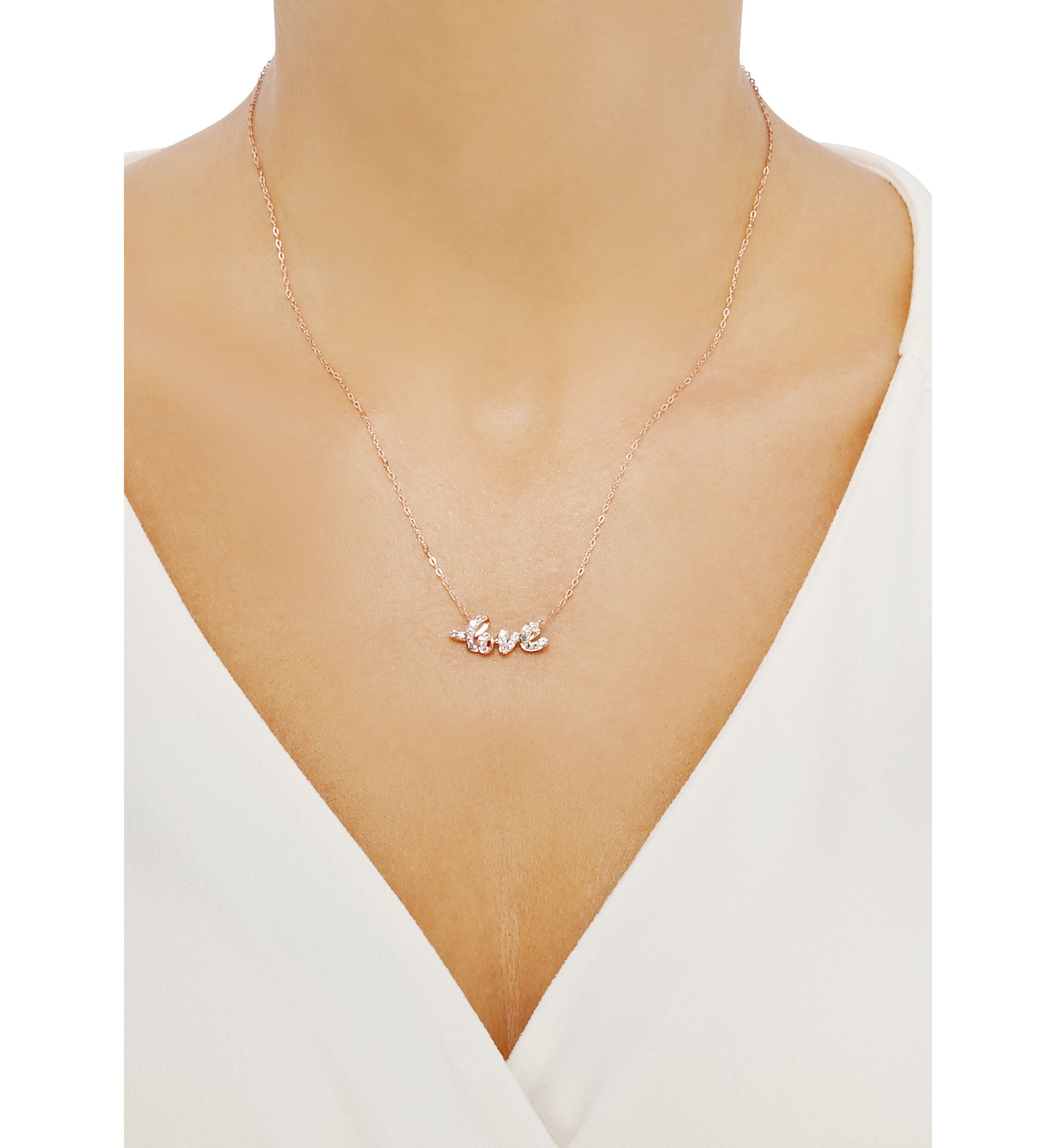 White Sapphire Love Pendant Necklace in 10K Rose Gold