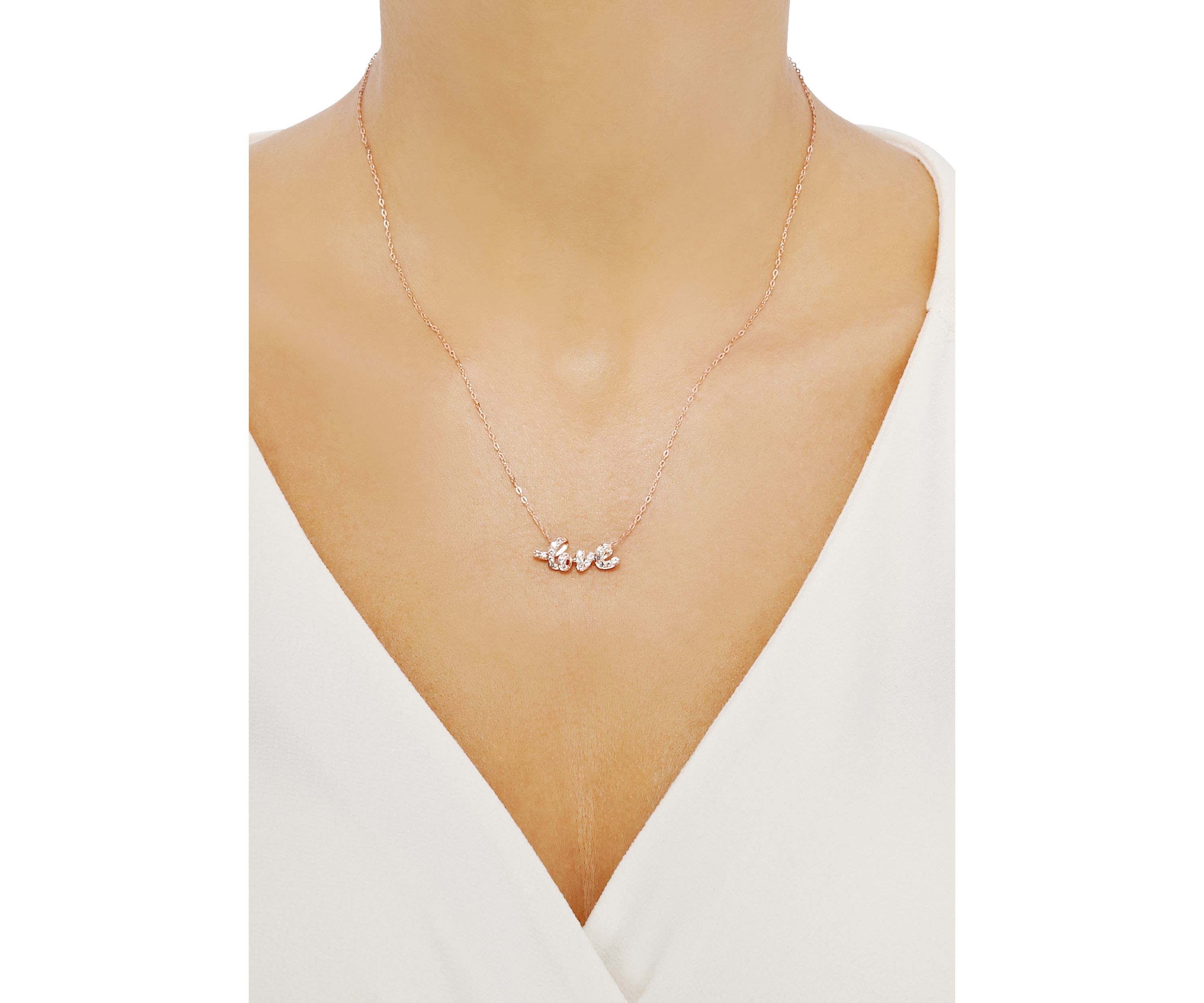 White Sapphire Love Pendant Necklace in 10K Rose Gold