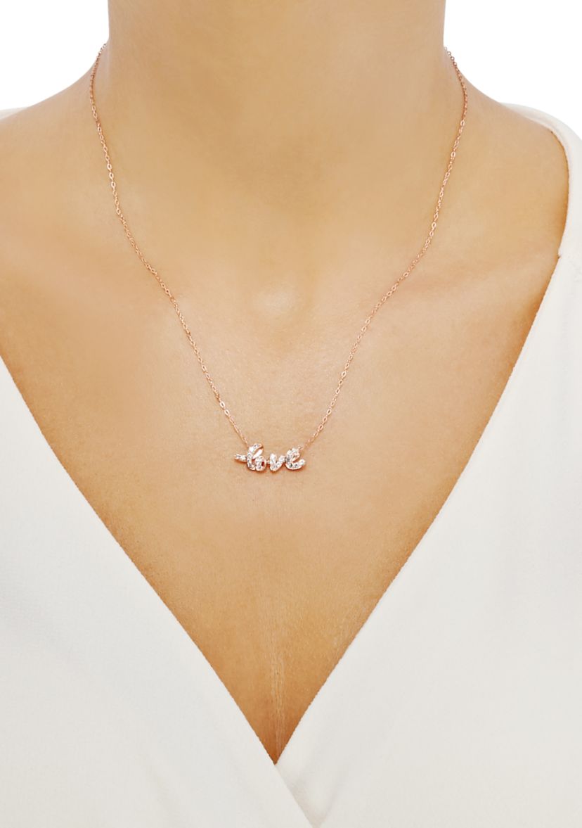 White Sapphire Love Pendant Necklace in 10K Rose Gold