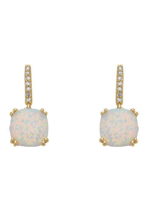 Created Opal and Diamond Earrings in 10k Yellow Gold