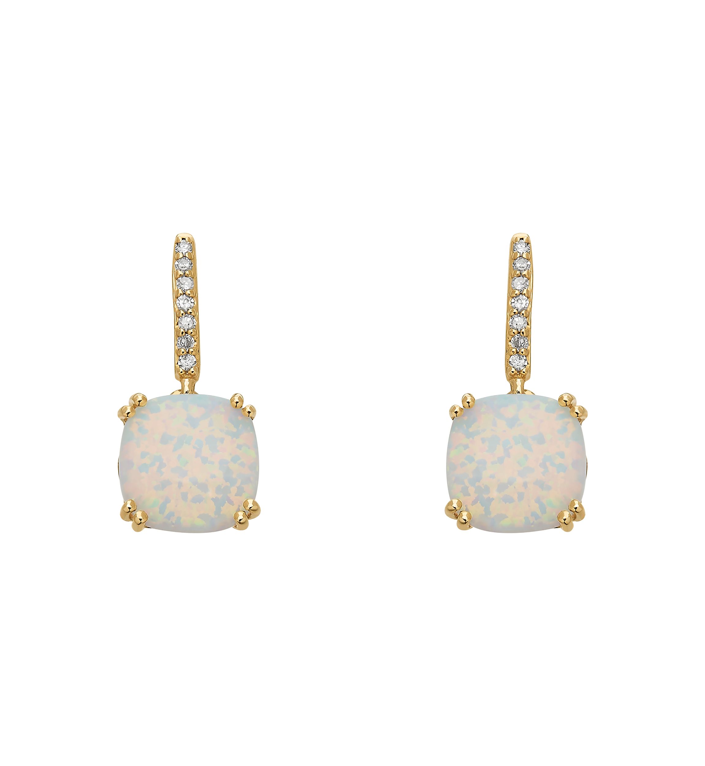 Created Opal and Diamond Earrings in 10k Yellow Gold