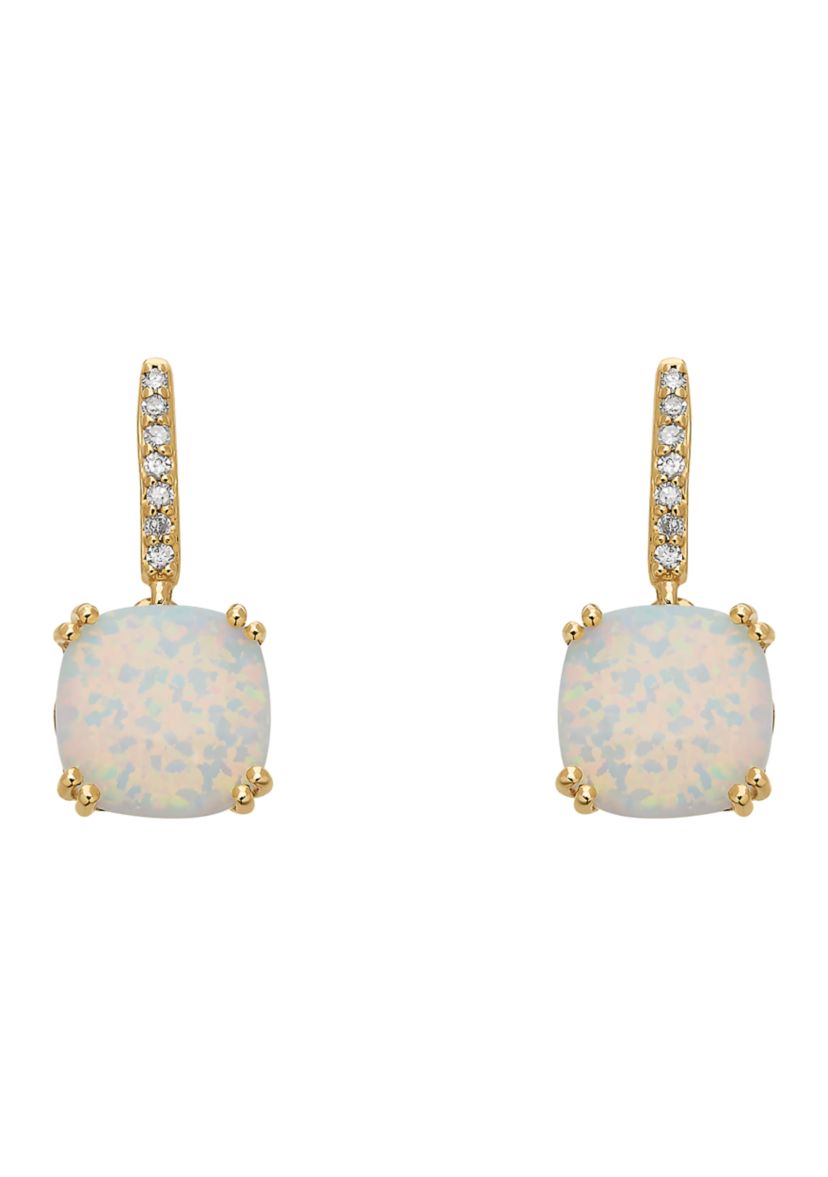 Created Opal and Diamond Earrings in 10k Yellow Gold