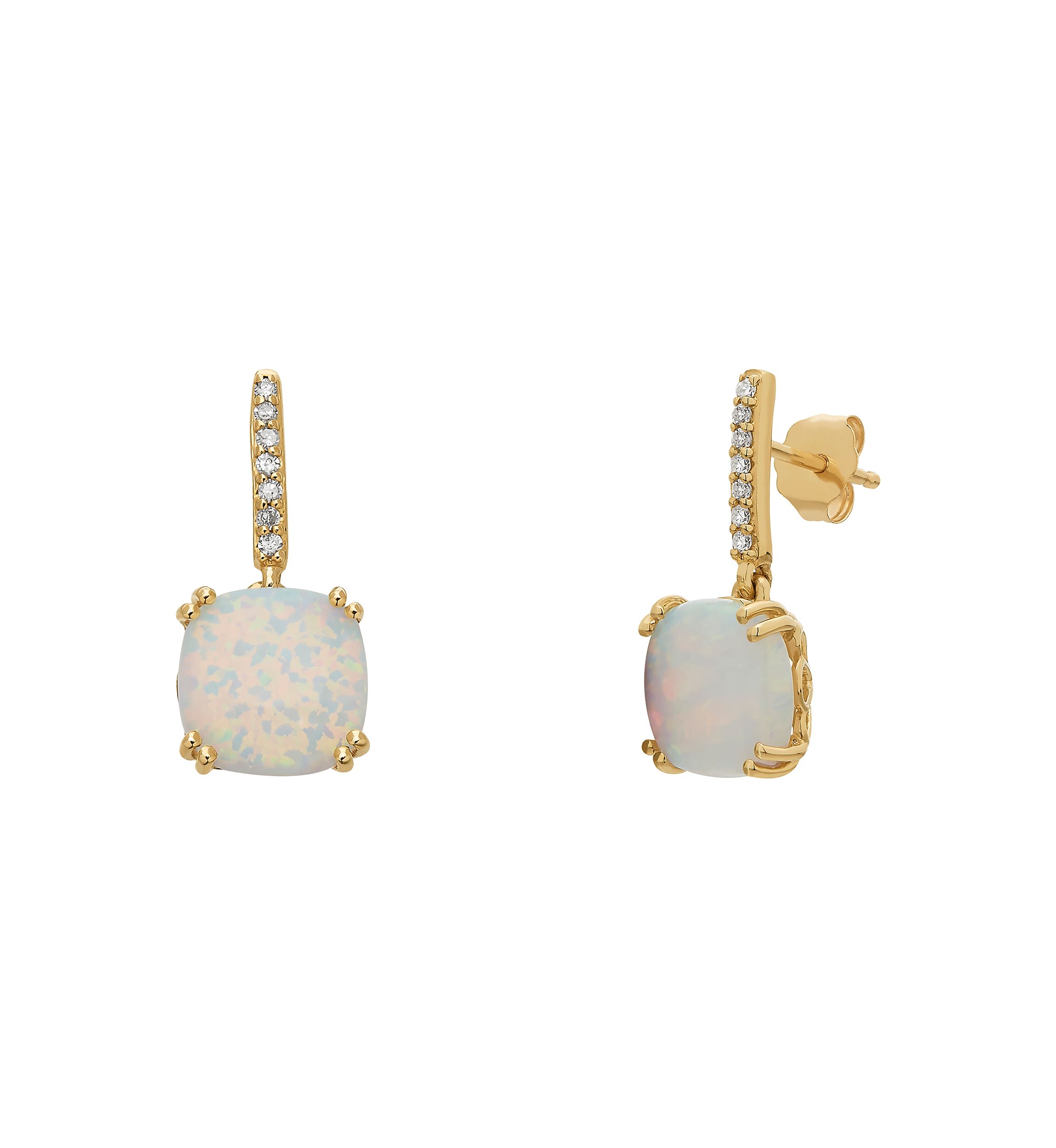 Created Opal and Diamond Earrings in 10k Yellow Gold