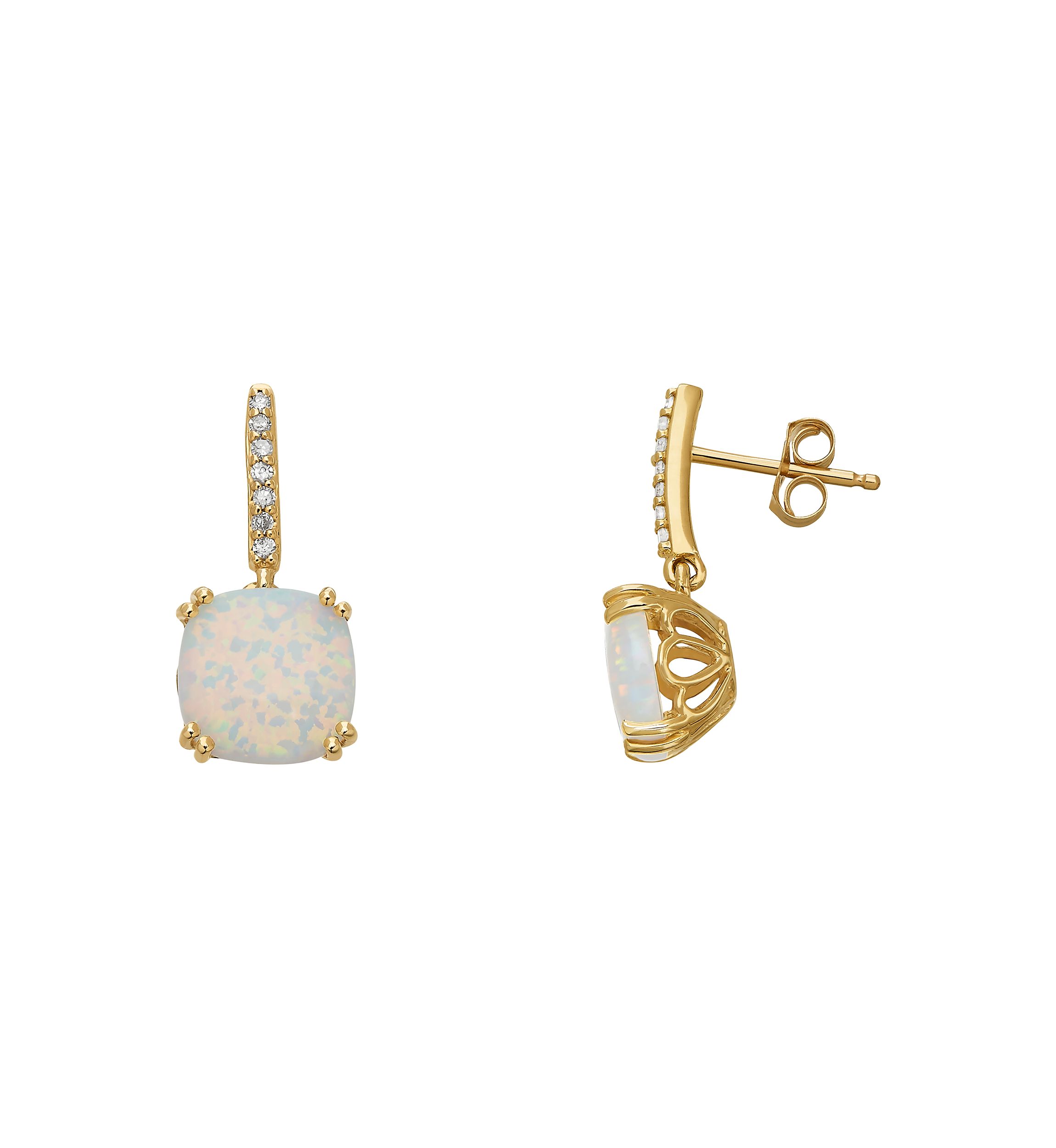 Created Opal and Diamond Earrings in 10k Yellow Gold