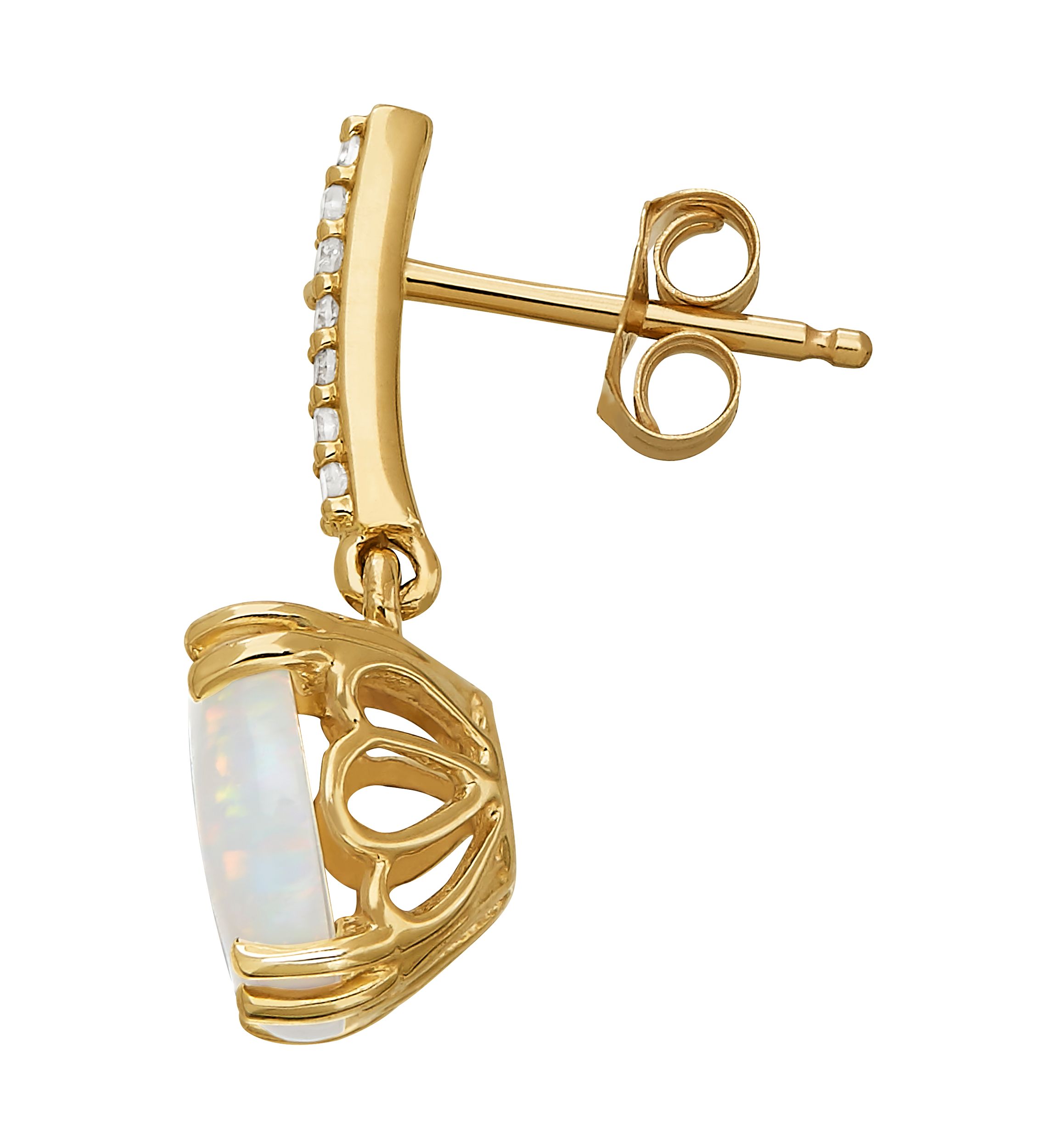 Created Opal and Diamond Earrings in 10k Yellow Gold