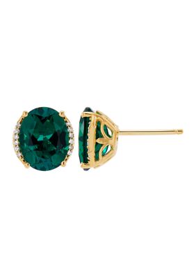 Belk & Co 1/10 Ct. T.w. Diamond And Lab Created Emerald Stud Earrings In 10K Yellow Gold