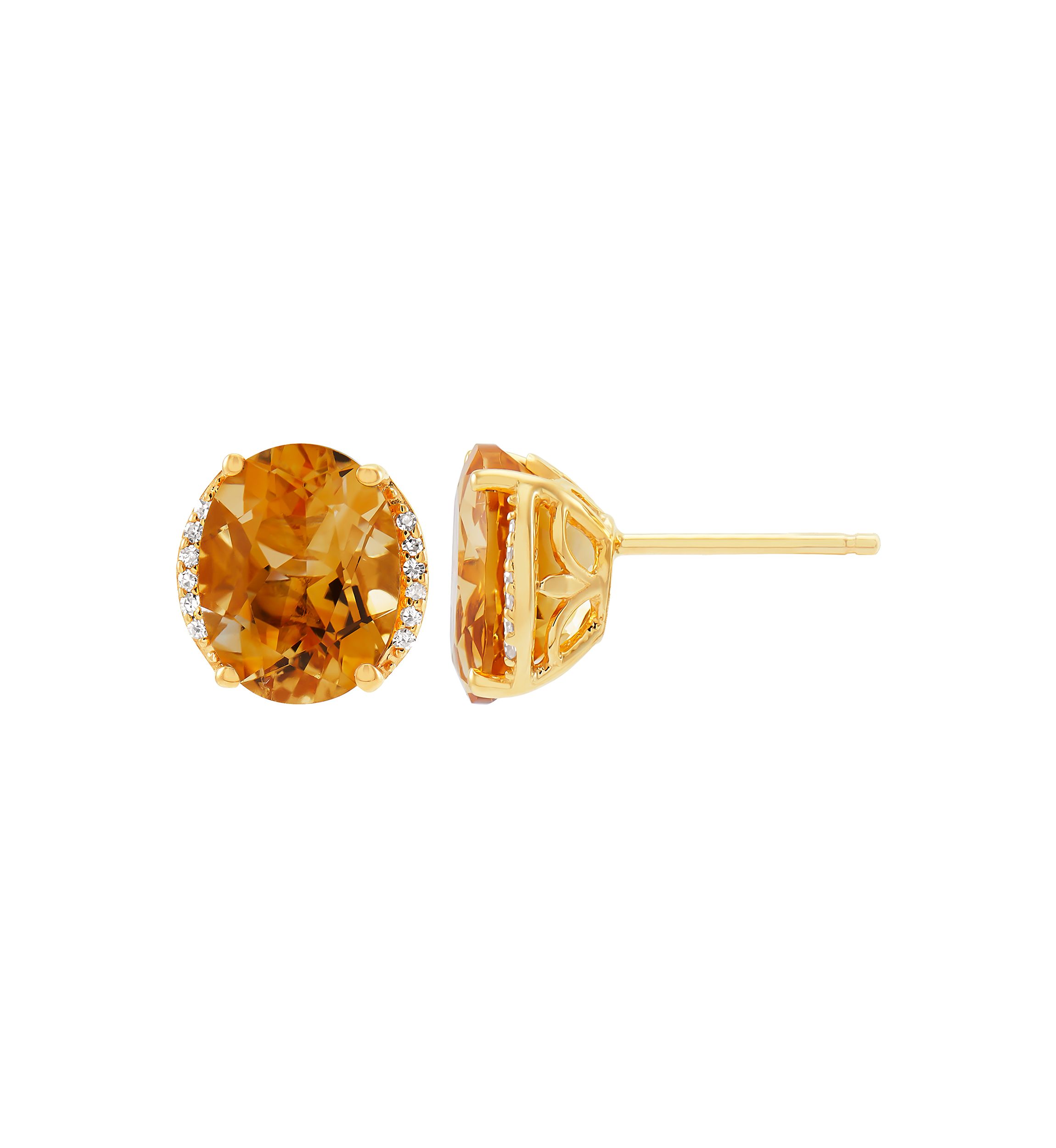 1/10 ct. t.w. Diamond and Citrine Oval Stud Earrings in 10K Yellow Gold