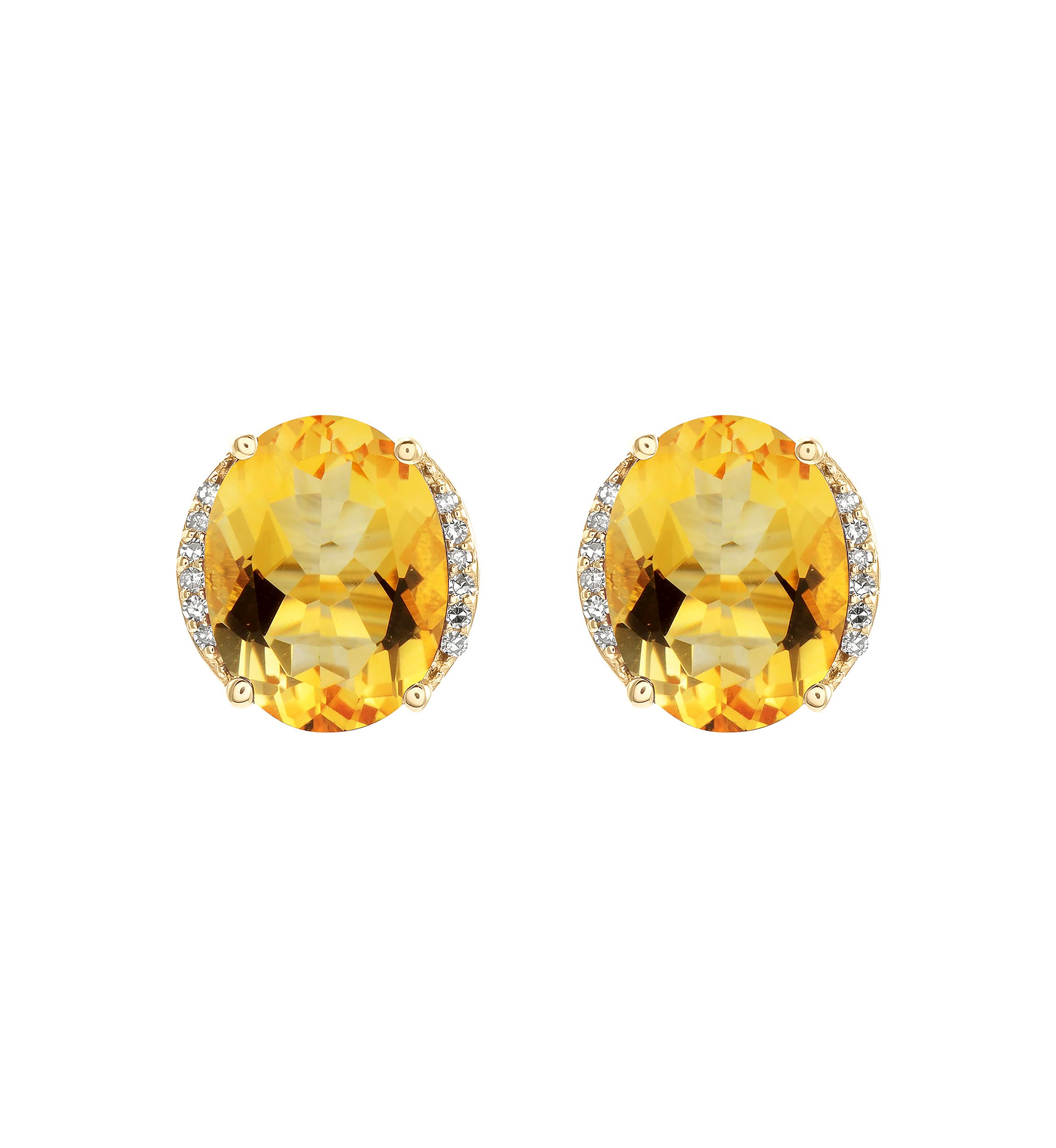 1/10 ct. t.w. Diamond and Citrine Oval Stud Earrings in 10K Yellow Gold