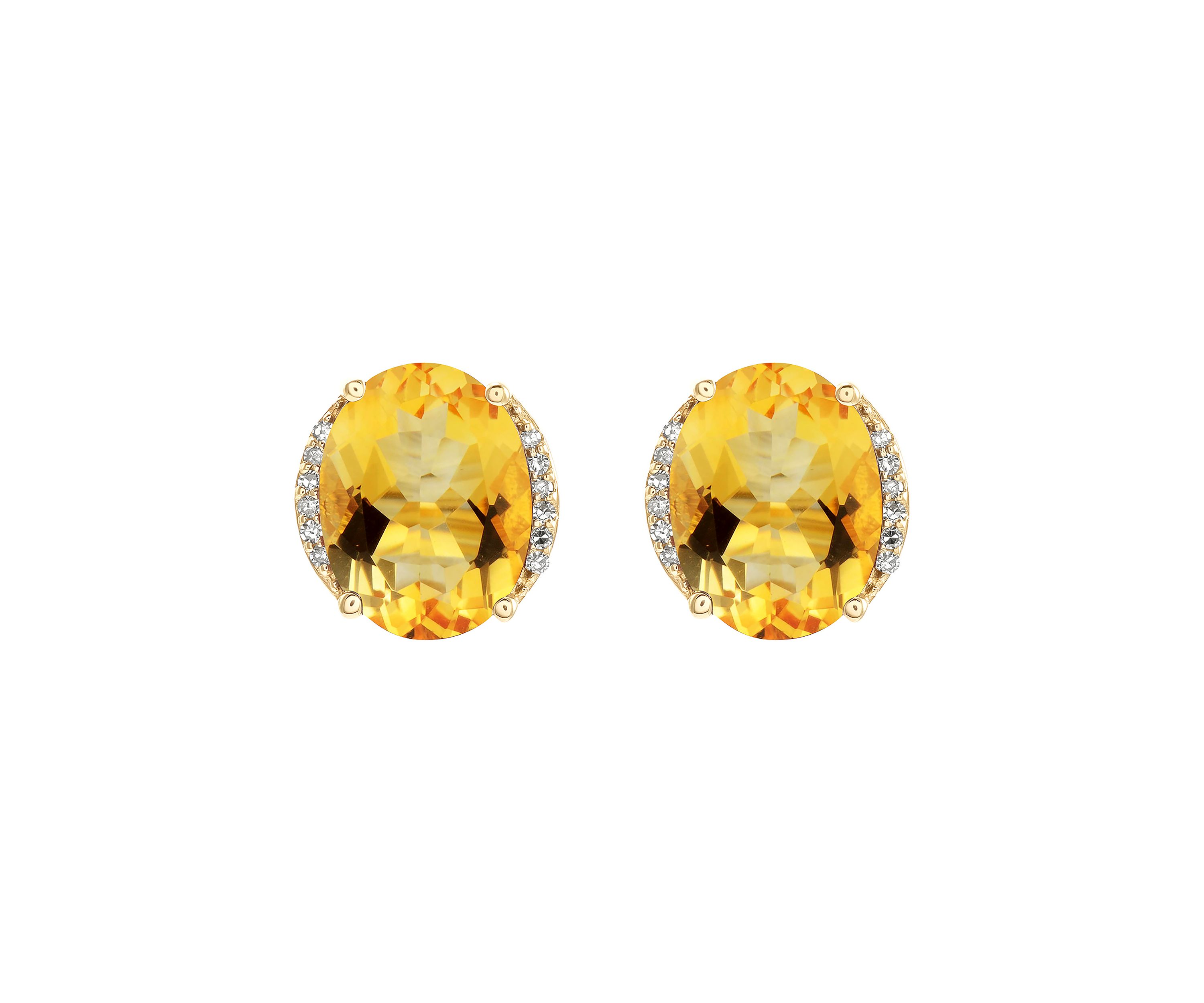 1/10 ct. t.w. Diamond and Citrine Oval Stud Earrings in 10K Yellow Gold