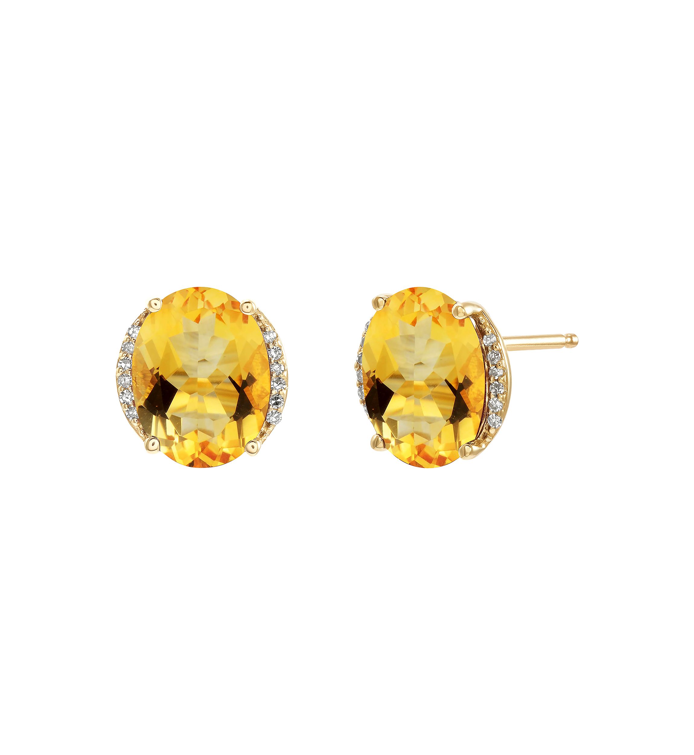 1/10 ct. t.w. Diamond and Citrine Oval Stud Earrings in 10K Yellow Gold