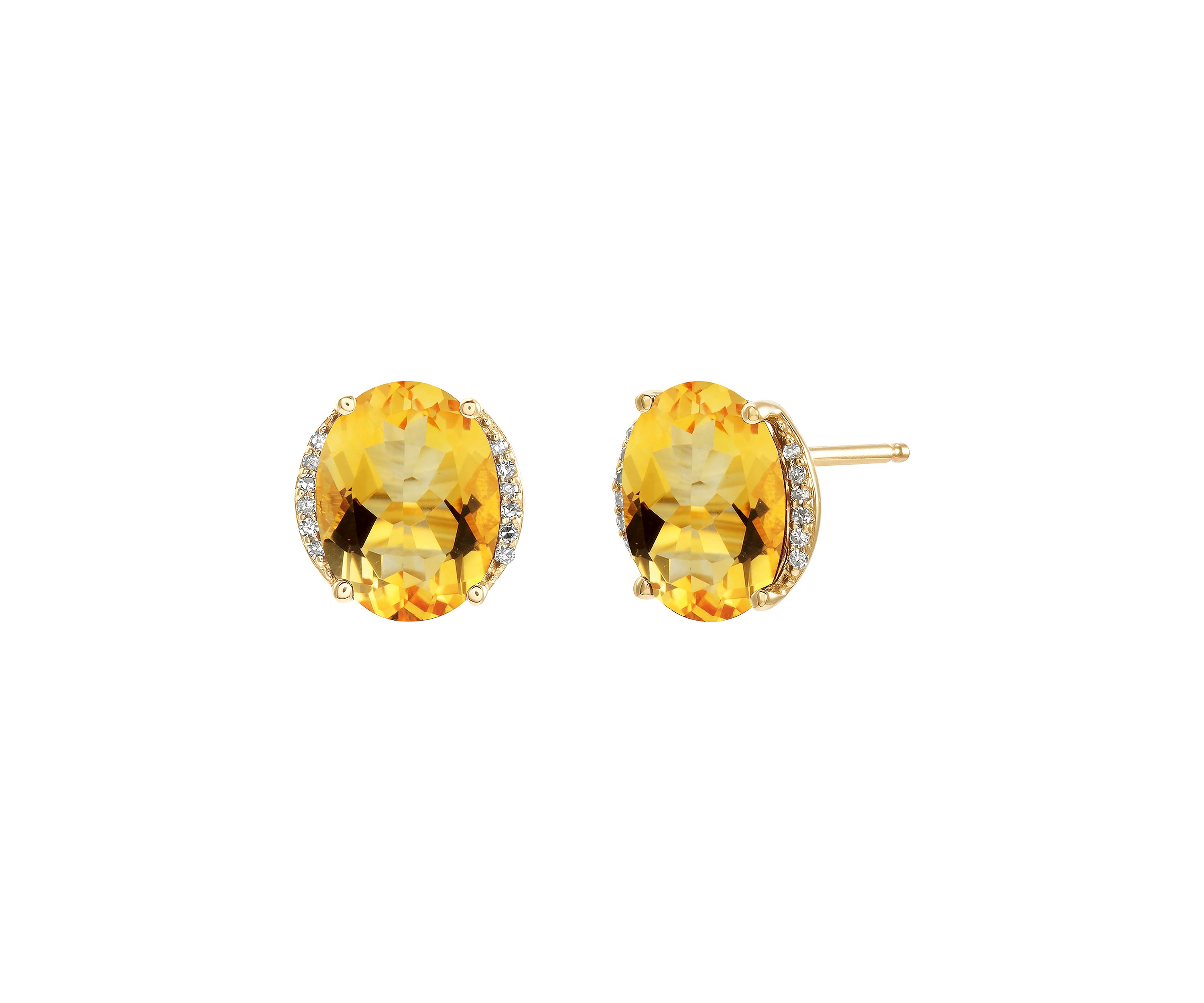 1/10 ct. t.w. Diamond and Citrine Oval Stud Earrings in 10K Yellow Gold