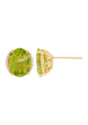 Belk & Co 1/10 ct. t.w. Diamond and Peridot Oval Stud Earrings in 10K Yellow Gold