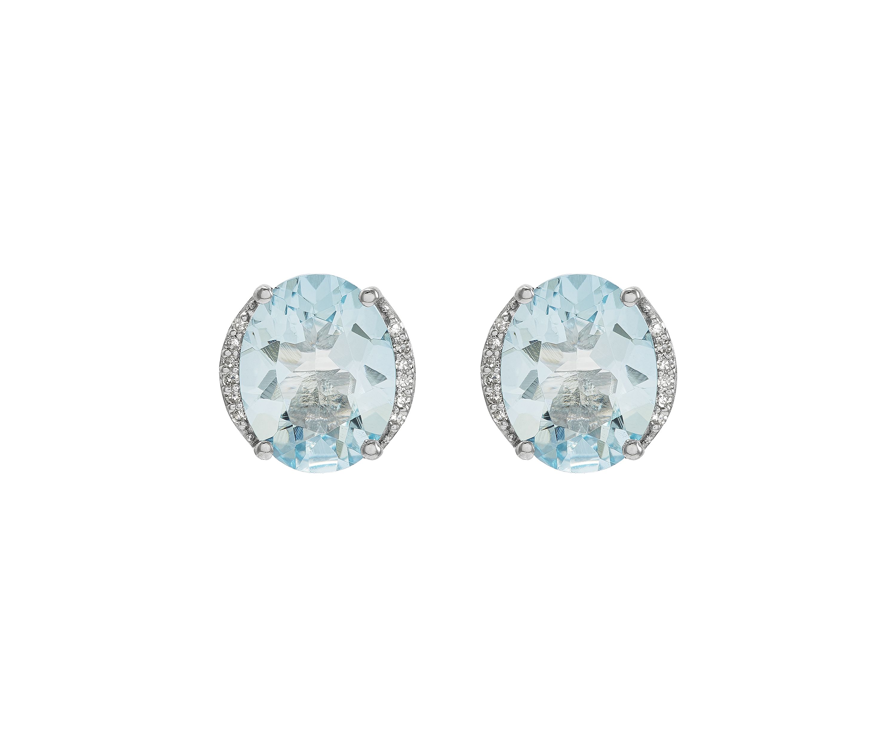   1/10 ct. t.w. Diamond and Aqua Oval Stud Earrings in 10K White Gold
