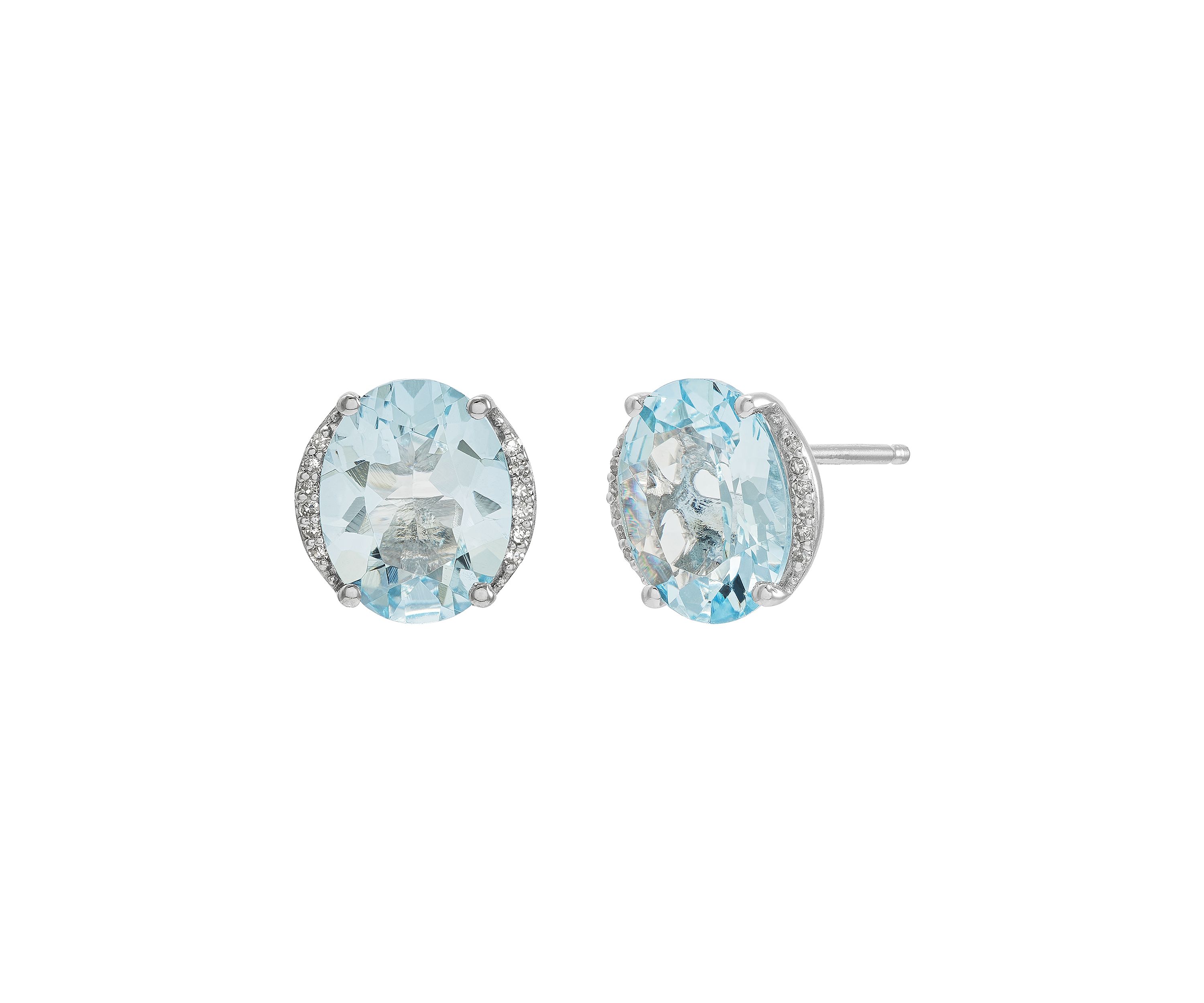   1/10 ct. t.w. Diamond and Aqua Oval Stud Earrings in 10K White Gold