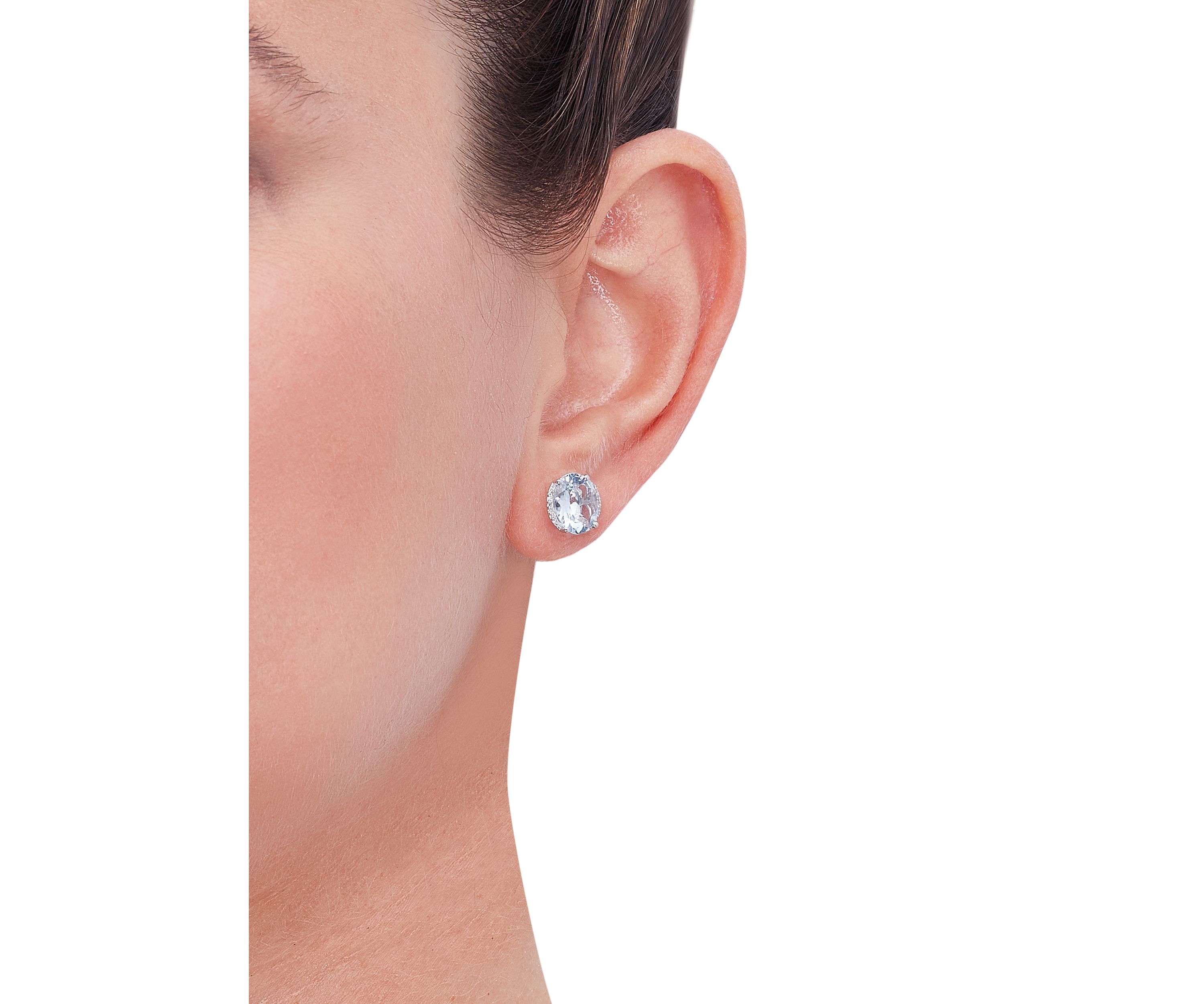   1/10 ct. t.w. Diamond and Aqua Oval Stud Earrings in 10K White Gold
