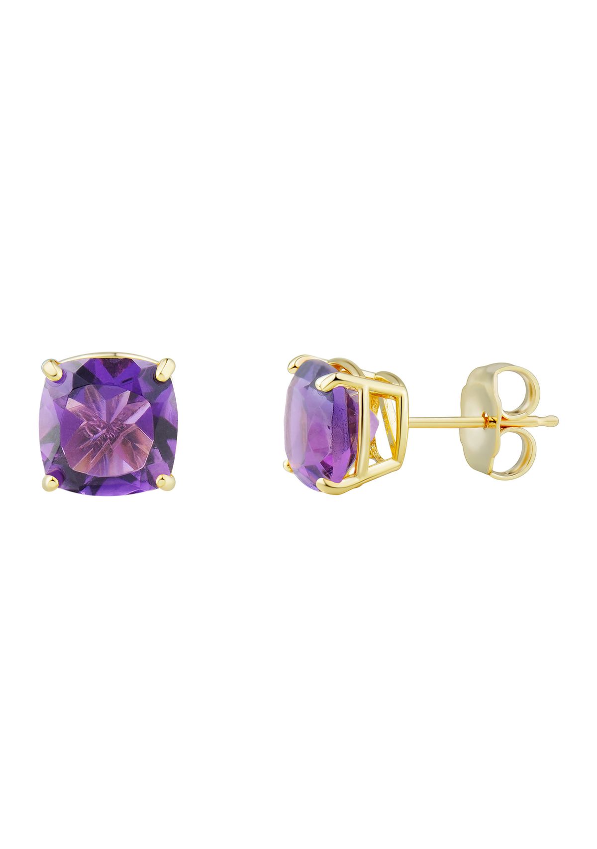 Cushion Amethyst Earrings in 10k Yellow Gold