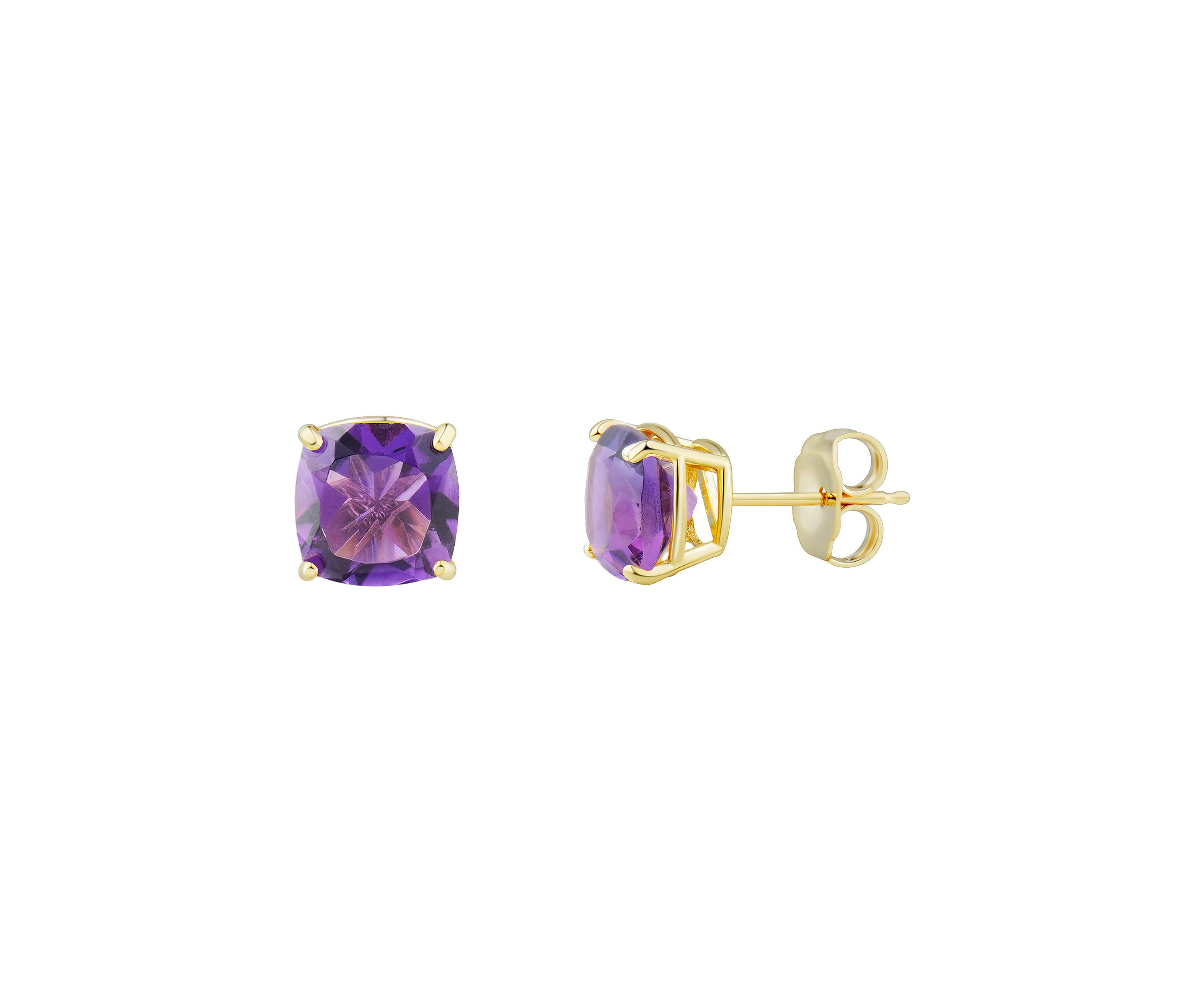 Cushion Amethyst Earrings in 10k Yellow Gold