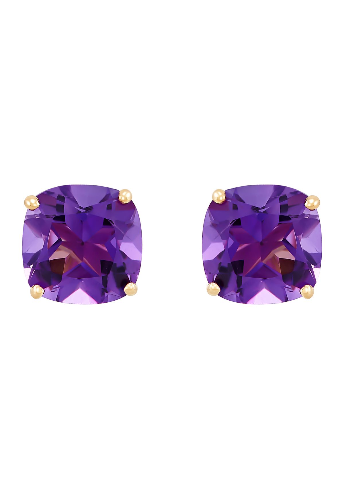 Cushion Amethyst Earrings in 10k Yellow Gold