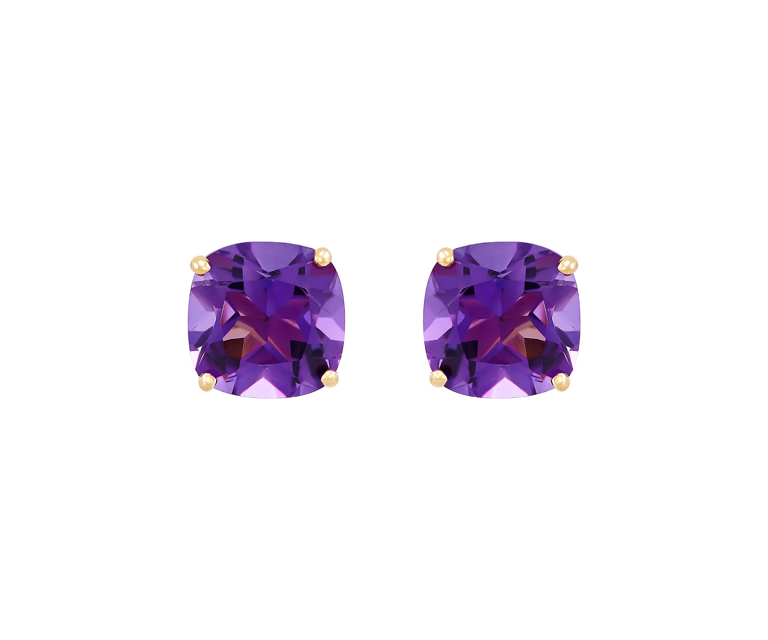 Cushion Amethyst Earrings in 10k Yellow Gold