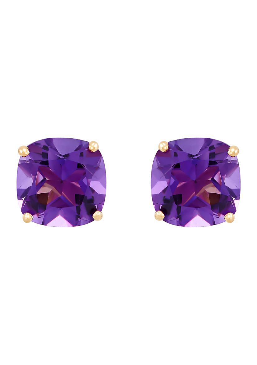Cushion Amethyst Earrings in 10k Yellow Gold