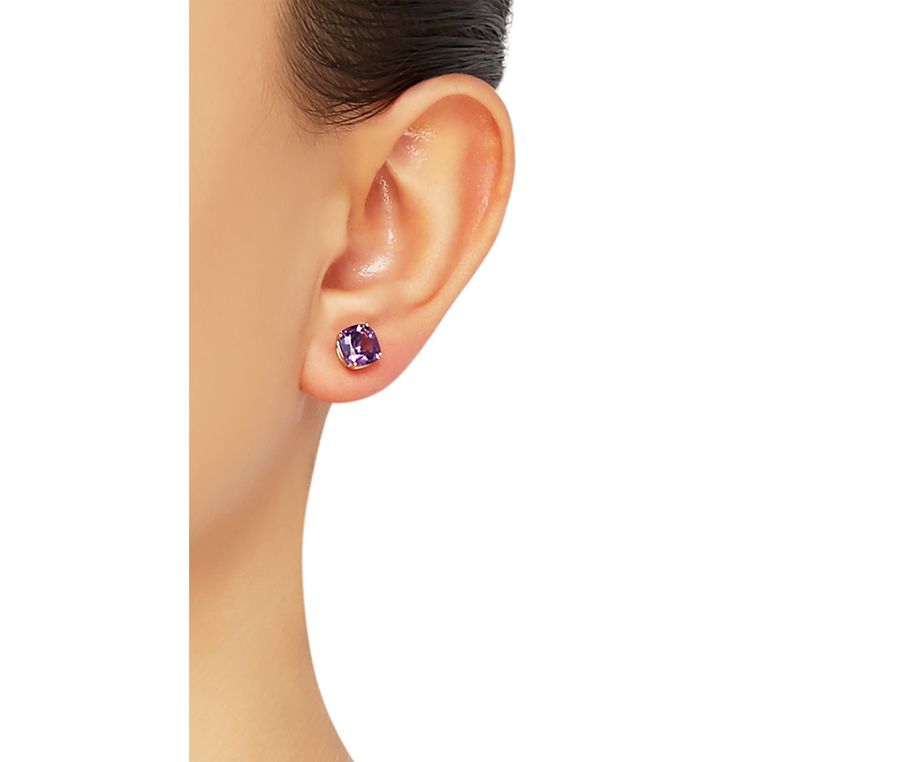 Cushion Amethyst Earrings in 10k Yellow Gold