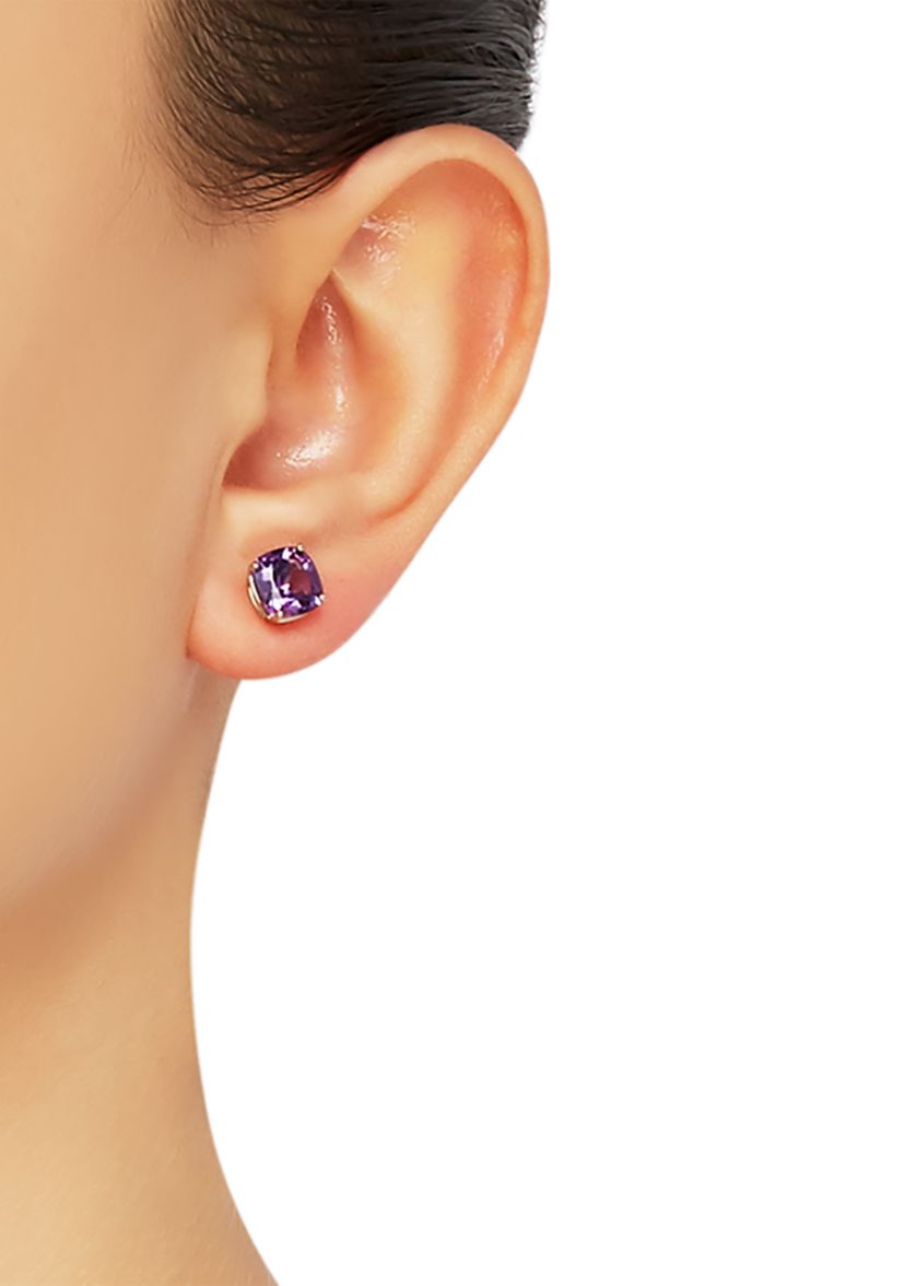 Cushion Amethyst Earrings in 10k Yellow Gold