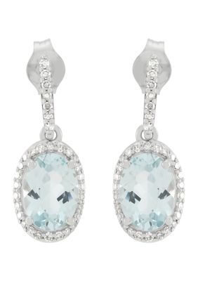 Belk & Co 1/5 ct. t.w. Diamond and Aquamarine Drop Earrings in 10K White Gold