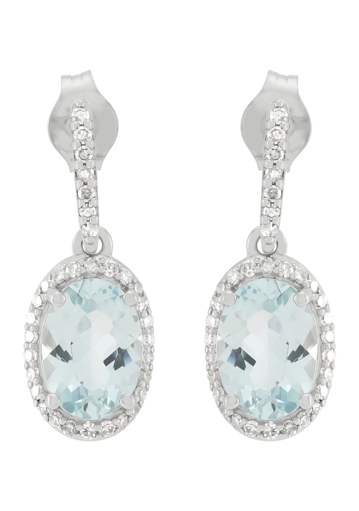 1/5 ct. t.w. Diamond and Aquamarine Drop Earrings in 10K White Gold