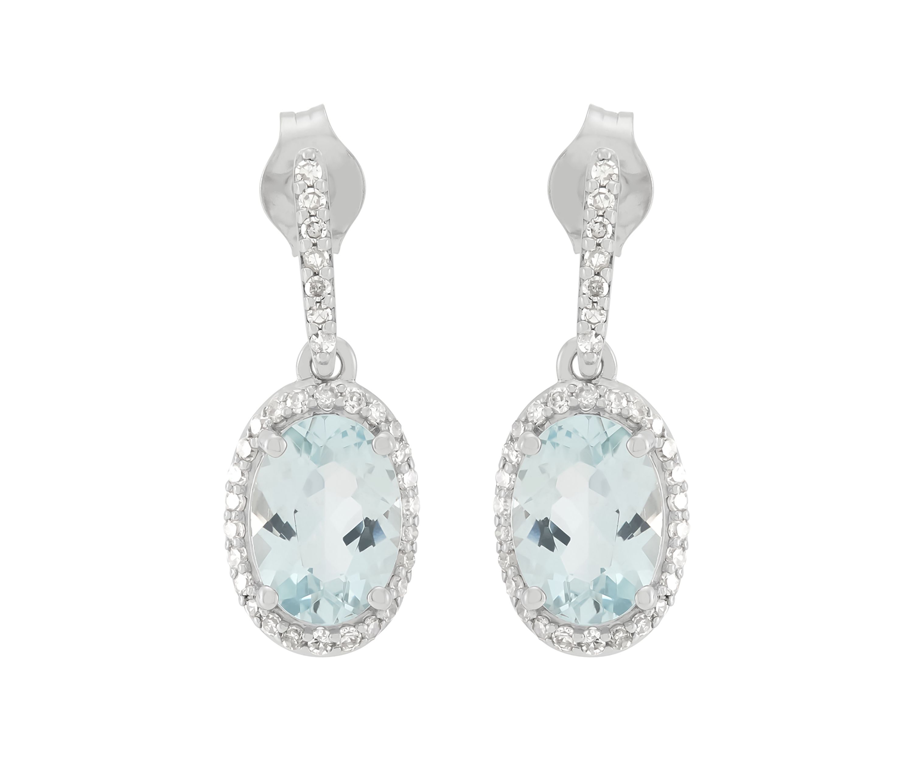 1/5 ct. t.w. Diamond and Aquamarine Drop Earrings in 10K White Gold