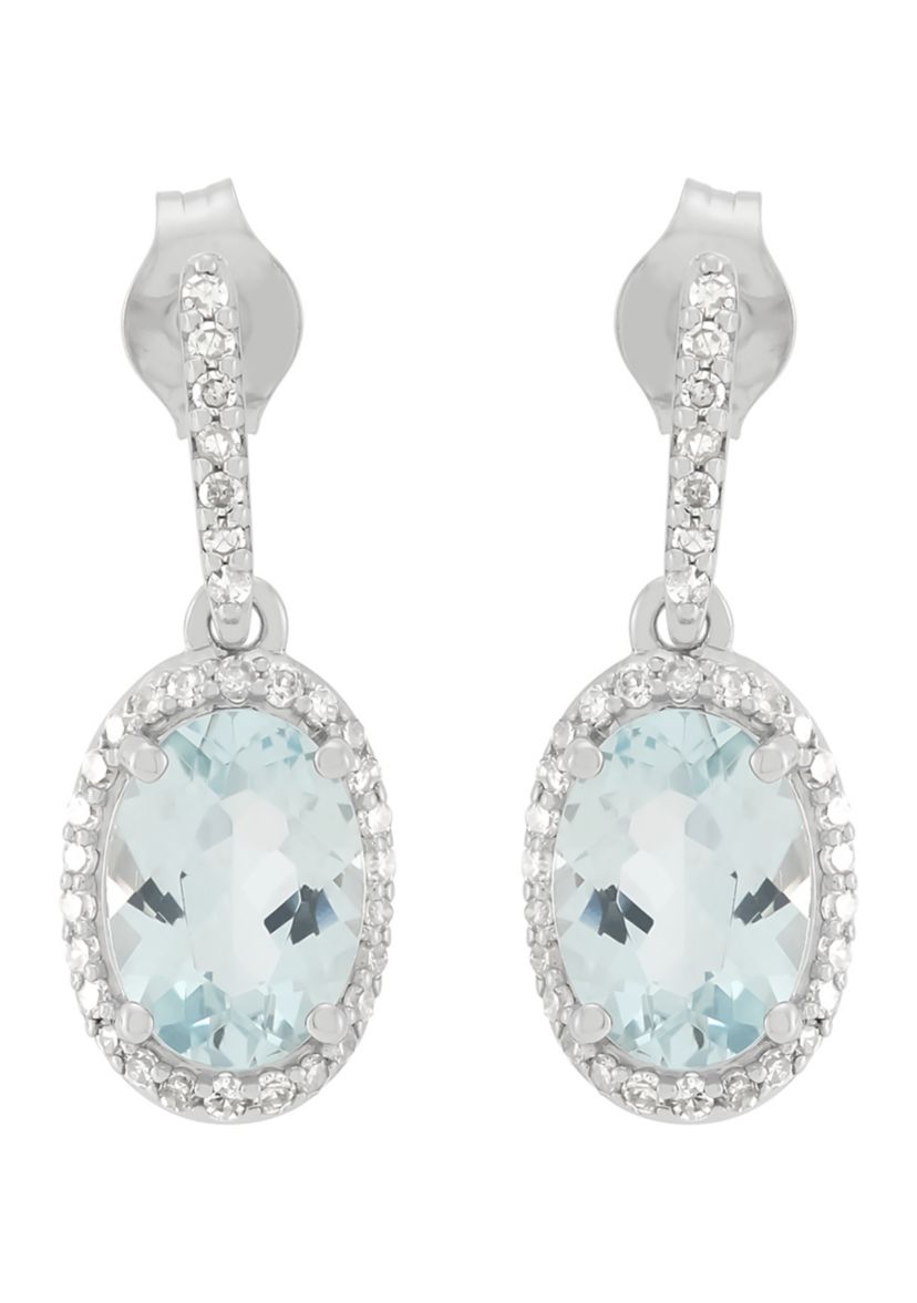 1/5 ct. t.w. Diamond and Aquamarine Drop Earrings in 10K White Gold